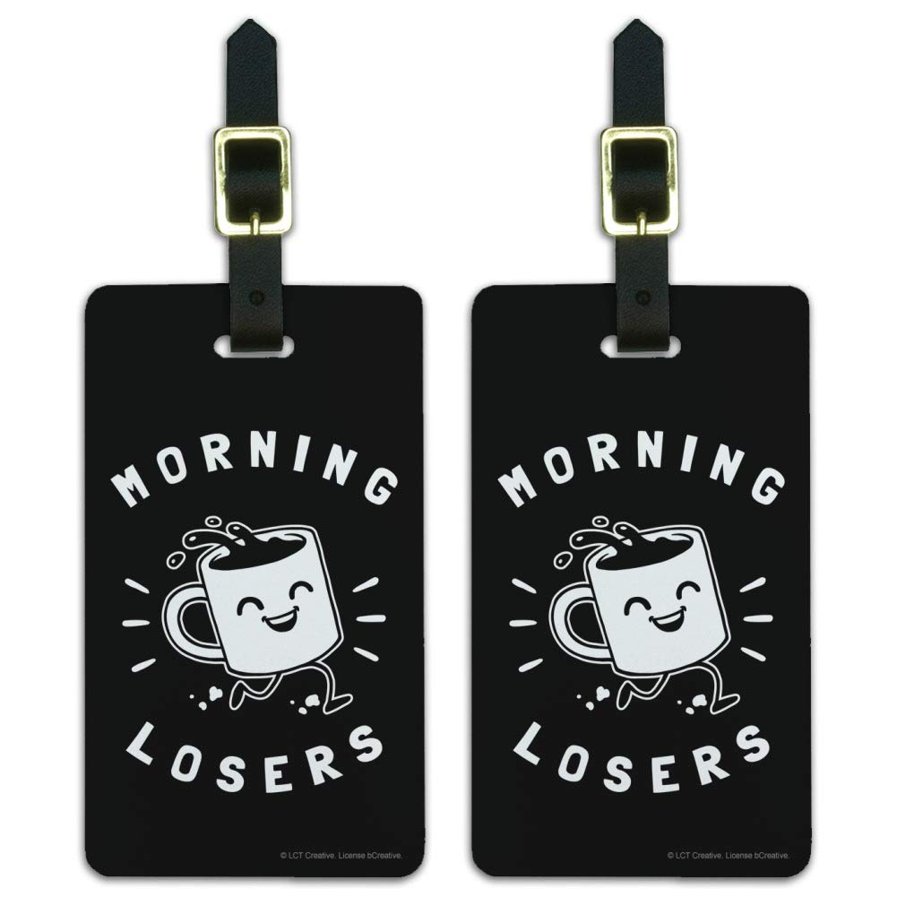 Funny Morning Losers Coffee Cup Luggage ID Tags - Set of 2 Travel Accessories for Carry-On Bags, Suitcases & Backpacks | Perfect for Travelers, Office Workers & Coffee Lovers