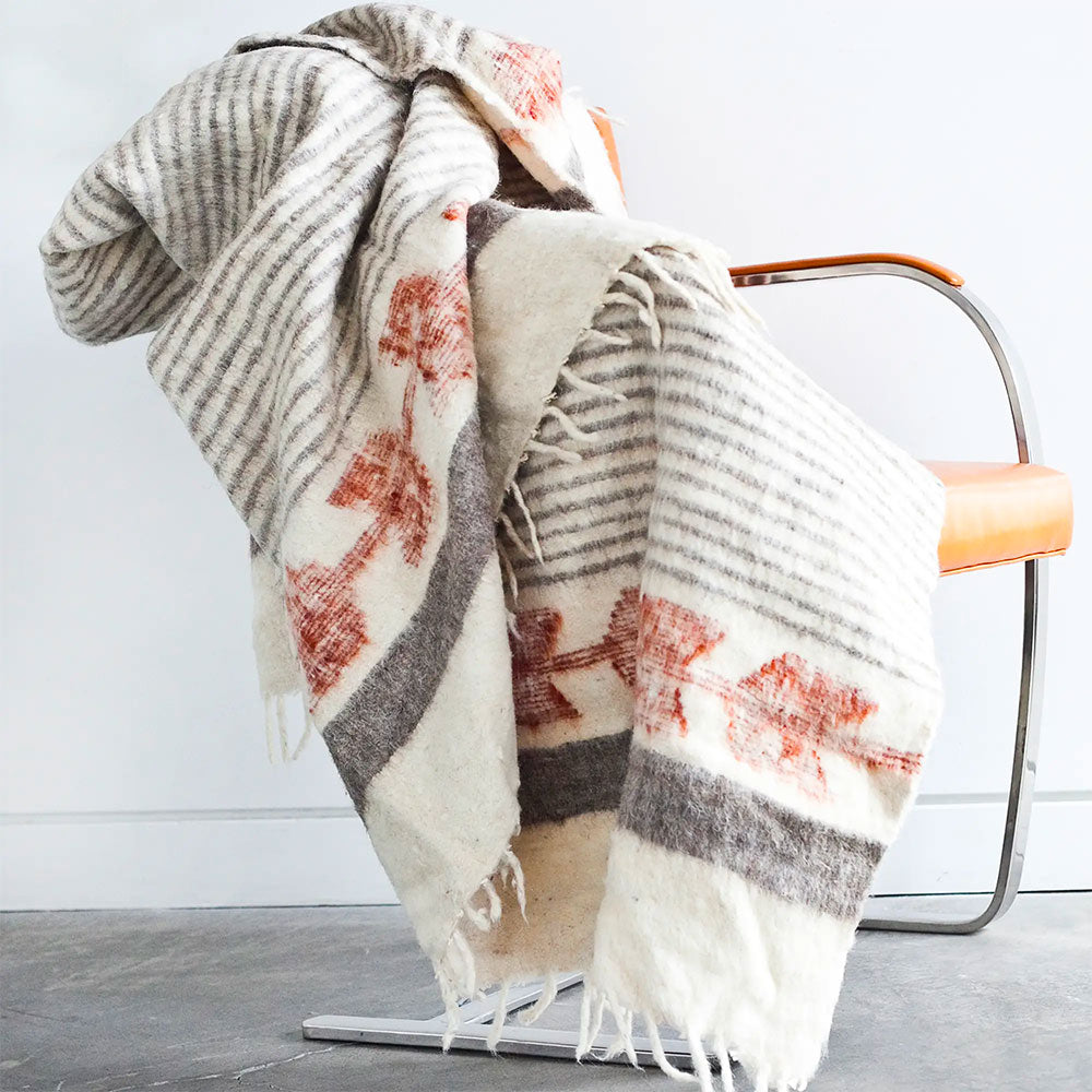 Hand Loomed Blanket - Soft Grey & Cayenne Striped Throw - Cozy Home Decor for Sofa, Bed & Winter Nights