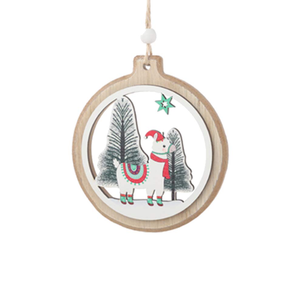 Handmade Wooden Round Alpaca Christmas Ornament with Red Scarf - Festive Holiday Tree Decor for Home, Party & Wall Hanging - Perfect for Xmas Decorations, Gift Giving & Winter Celebrations