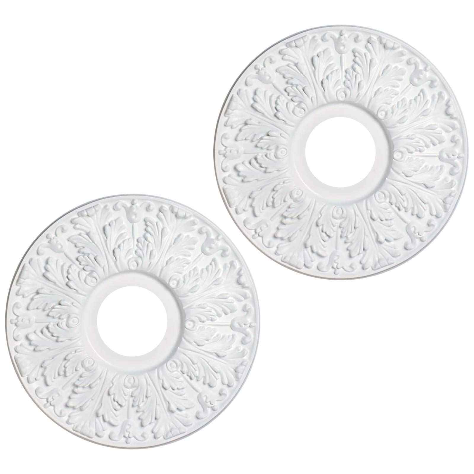 15-1/2 Inch Victorian Style Plastic Ceiling Medallion - 2 Pack White Traditional Finish for Chandeliers, Pendant Lights & Ceiling Fans - Perfect for Dining Rooms, Bedrooms & Foyers
