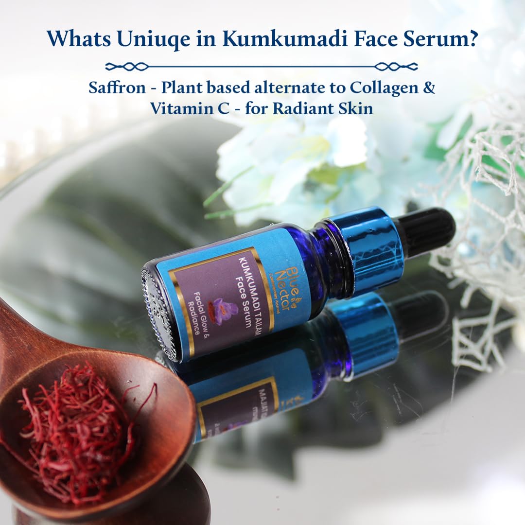 Blue Nectar Manjistha Vitamin C Face Serum for Anti-Wrinkle & Skin Firming (1 Fl Oz) with Kumkumadi Face Oil (0.33 Fl Oz) - Natural Herbal Skincare for Radiant, Youthful Glow | Perfect for Daily Anti-Aging Routine & Nighttime Skin Rejuvenation