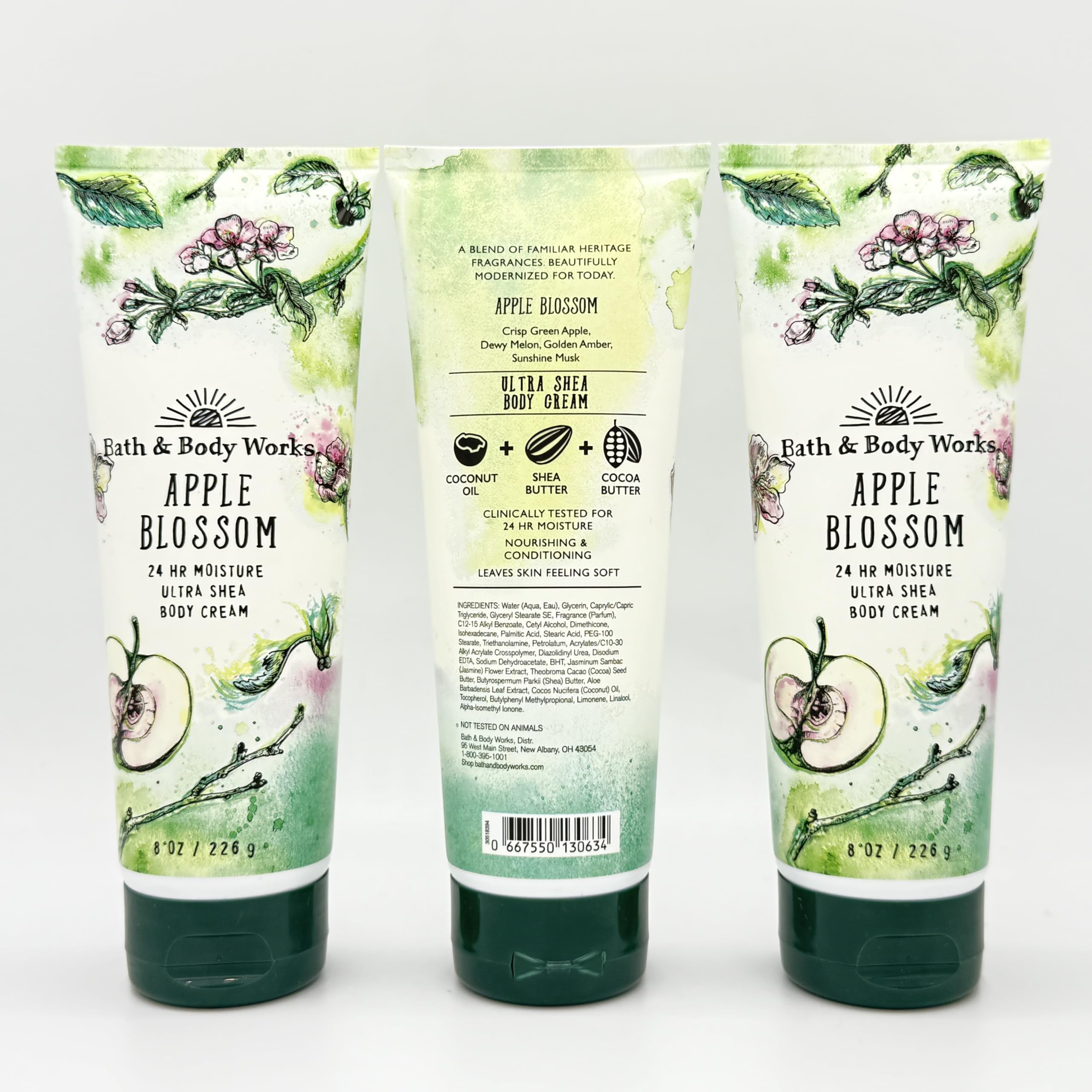 Apple Blossom 3-Piece Bath Gift Set - Ultra Moisturizing Shea Body Cream (8oz x 3) | Luxurious Skincare for Dry Skin, Perfect for Spa Day & Self-Care Gifts