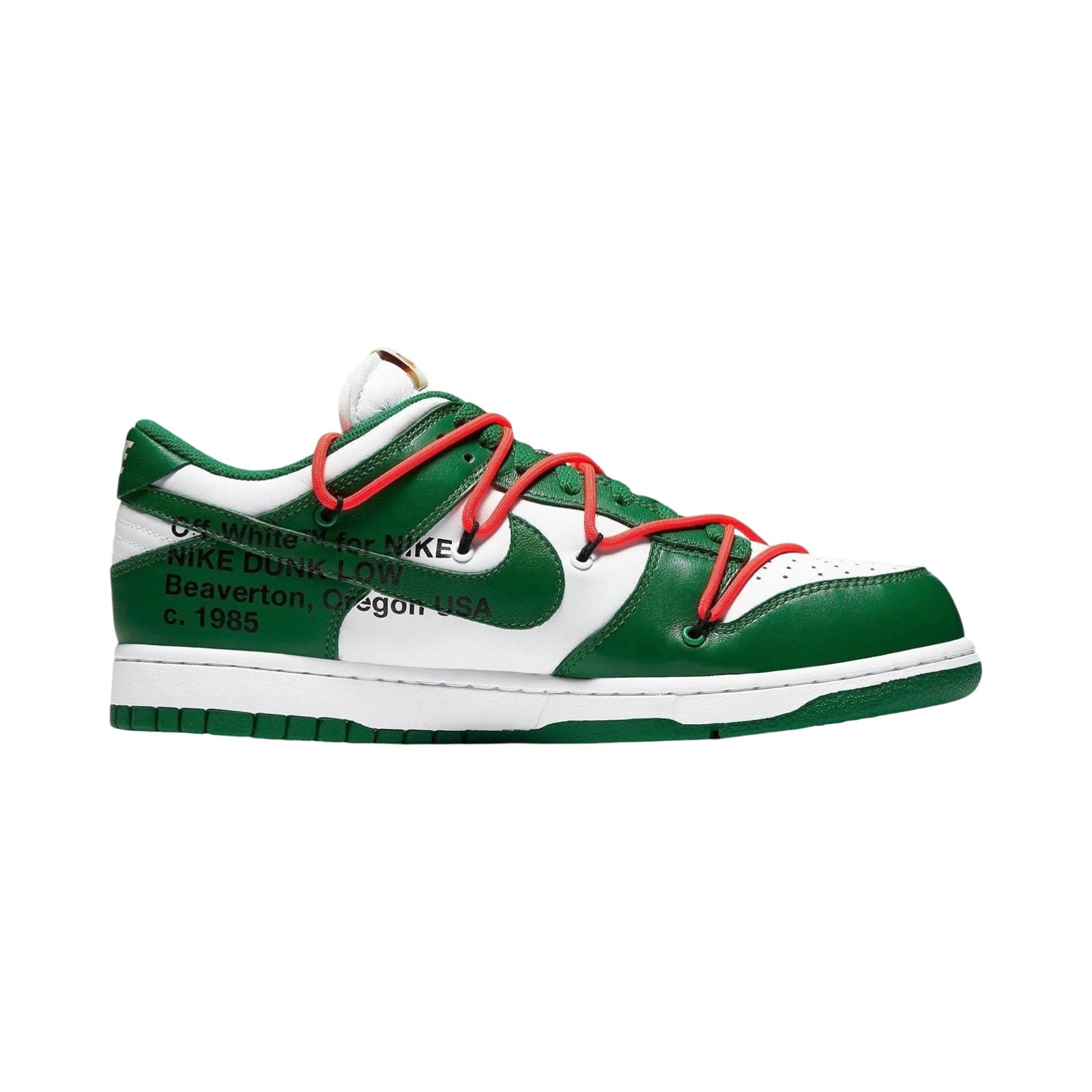 Off White x Nike Dunk Low Leather Sneakers - White & Pine Green Colorway - Limited Edition Collaboration - Perfect for Streetwear & Sneaker Collectors