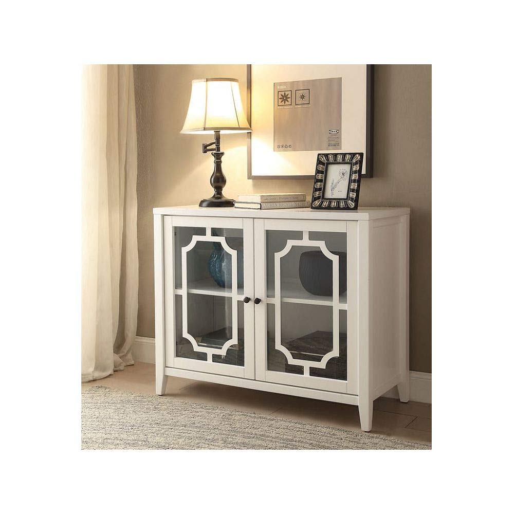 Goujxcy Wooden Floor Storage Cabinet with Glass Door - White Console Cabinet for Living Room, Display Organizer for Books, Games & Decor