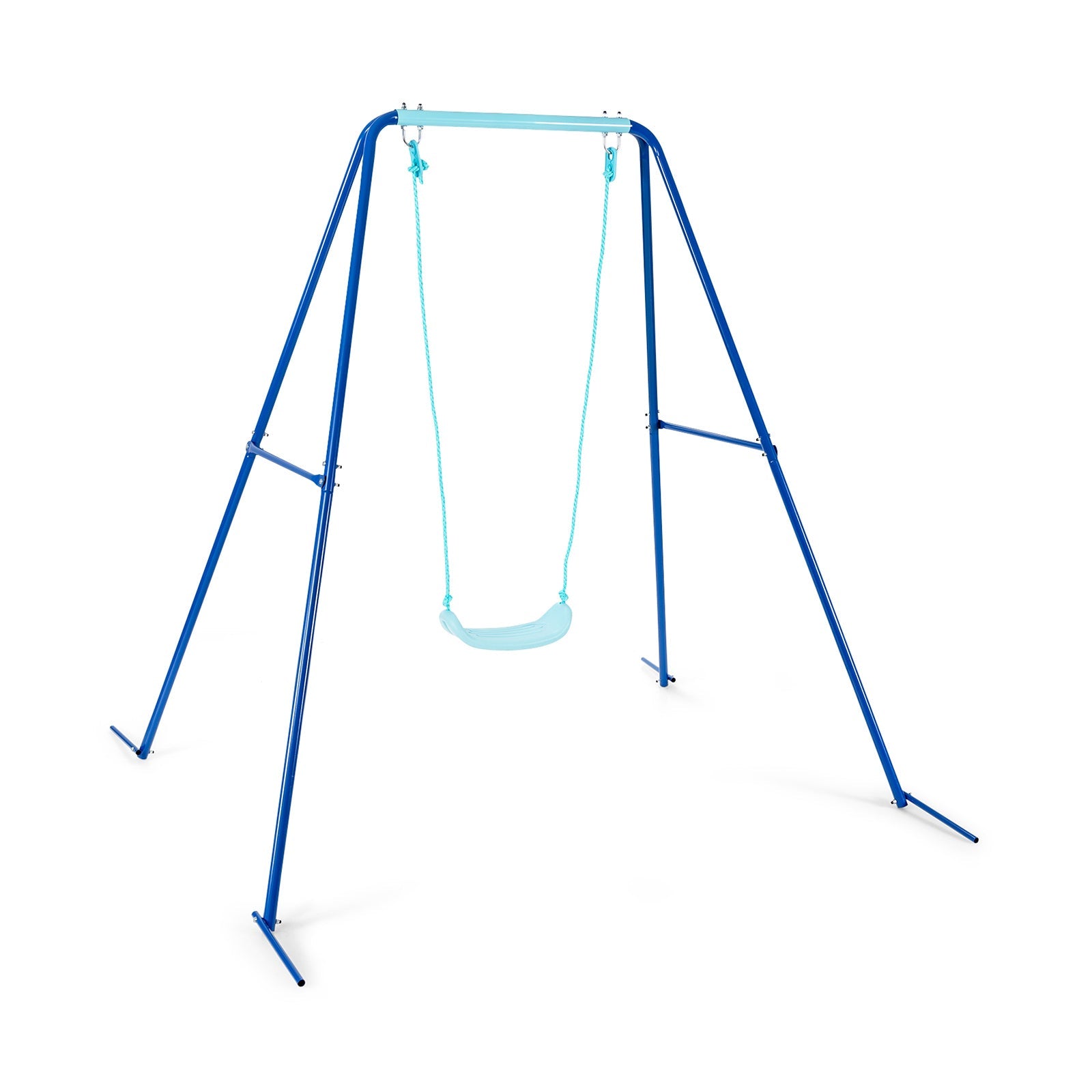 Heavy Duty Outdoor Kids Swing Set with Metal A-Frame & Ground Stakes - Blue | Backyard Playground Equipment for Children's Outdoor Activities