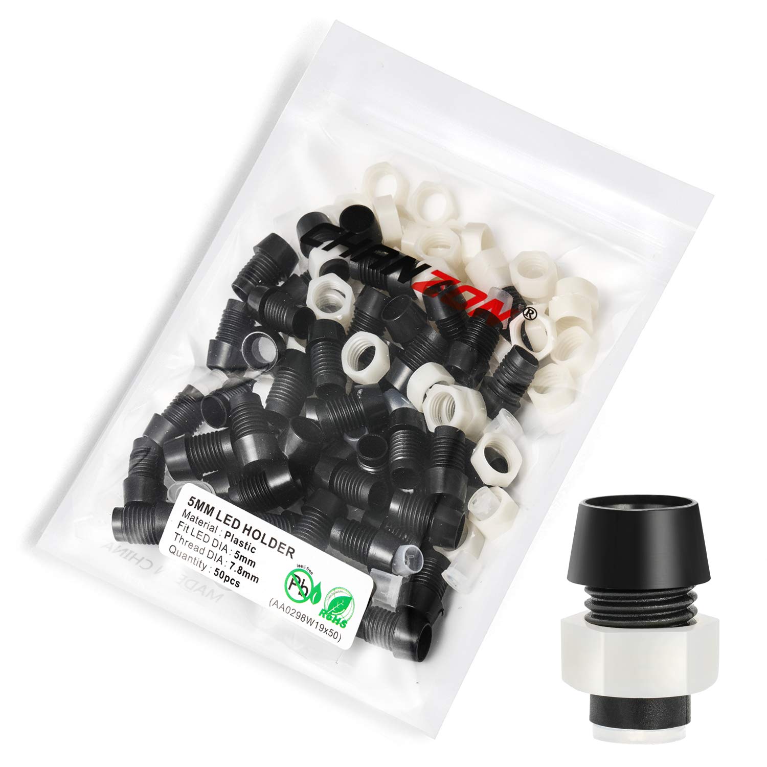 Chanzon 50pcs 5mm LED Holder Round Plastic for Light Emitting Diodes, Diode Lights, Lamp Bulb - Perfect for DIY Electronics, Circuit Boards, and Home Lighting Projects