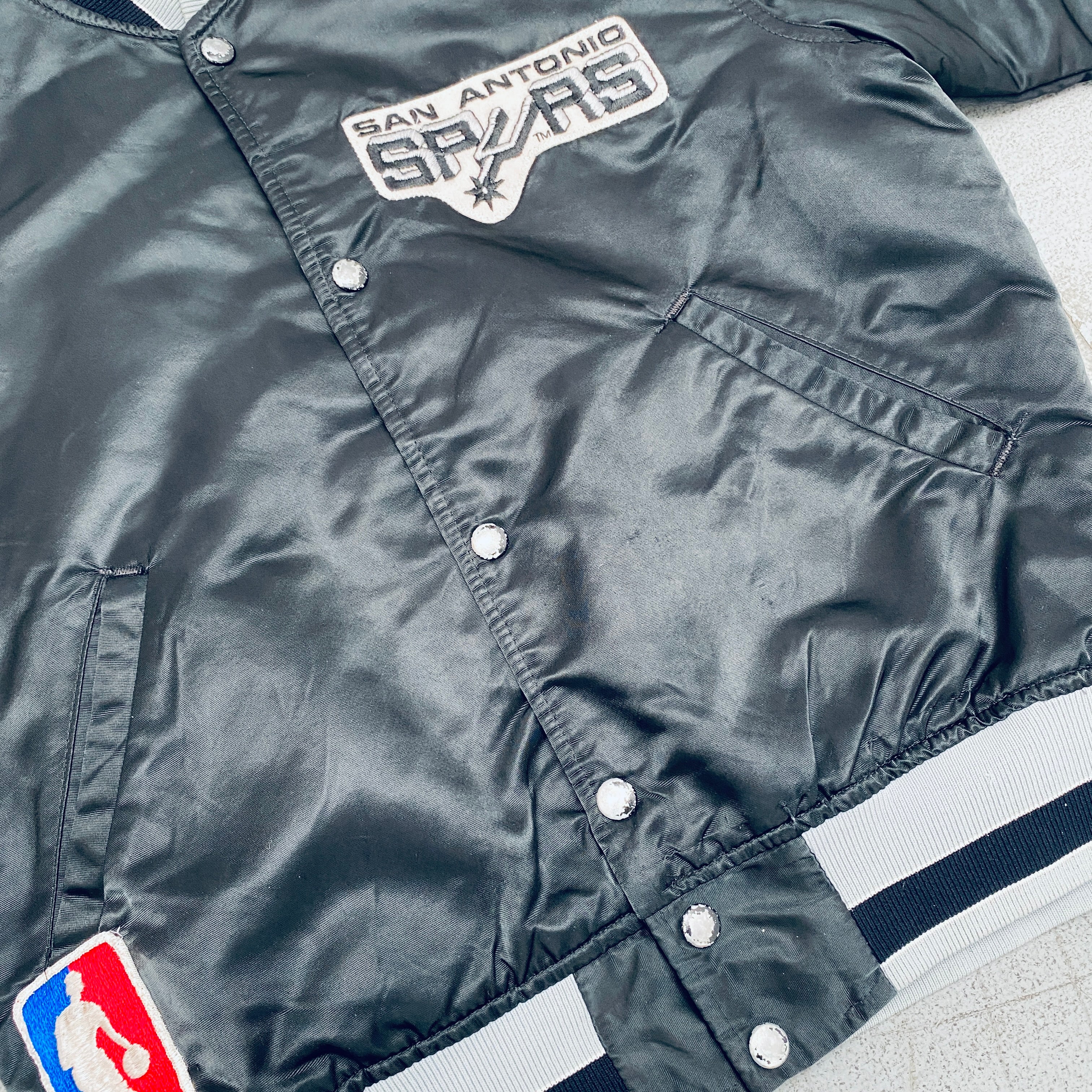 Vintage 1980s San Antonio Spurs Satin Starter Bomber Jacket - Men's Small - Retro NBA Basketball Fan Apparel for Game Day & Streetwear Fashion