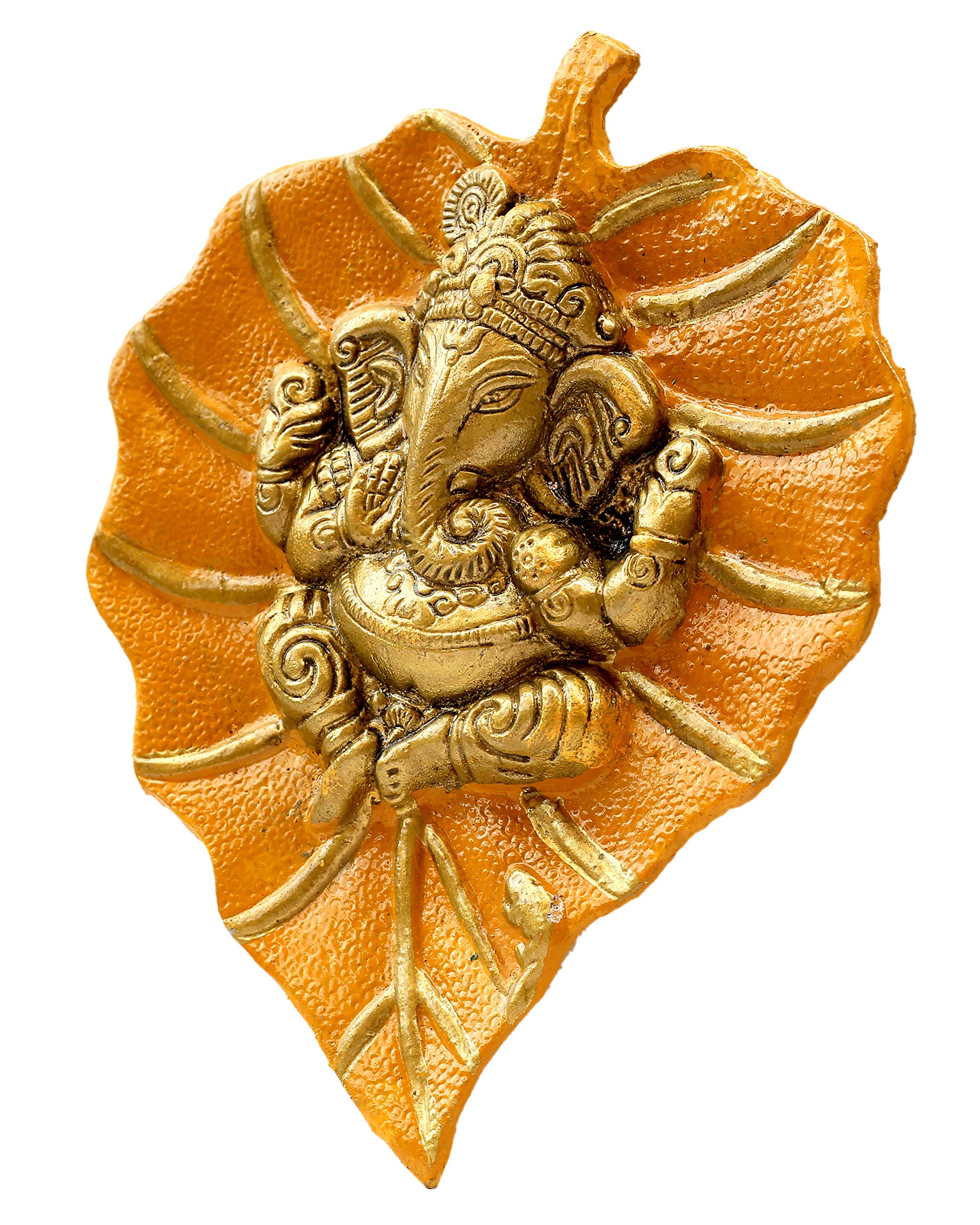 Charmy Crafts Metal Ganesha On Leaf Wall Hanging - Handmade Indian Home Decor for Living Room, Bedroom & Office - Perfect Housewarming Gift & Wedding Present (Mustard Yellow) | Spiritual Decor for Meditation Spaces & Yoga Studios