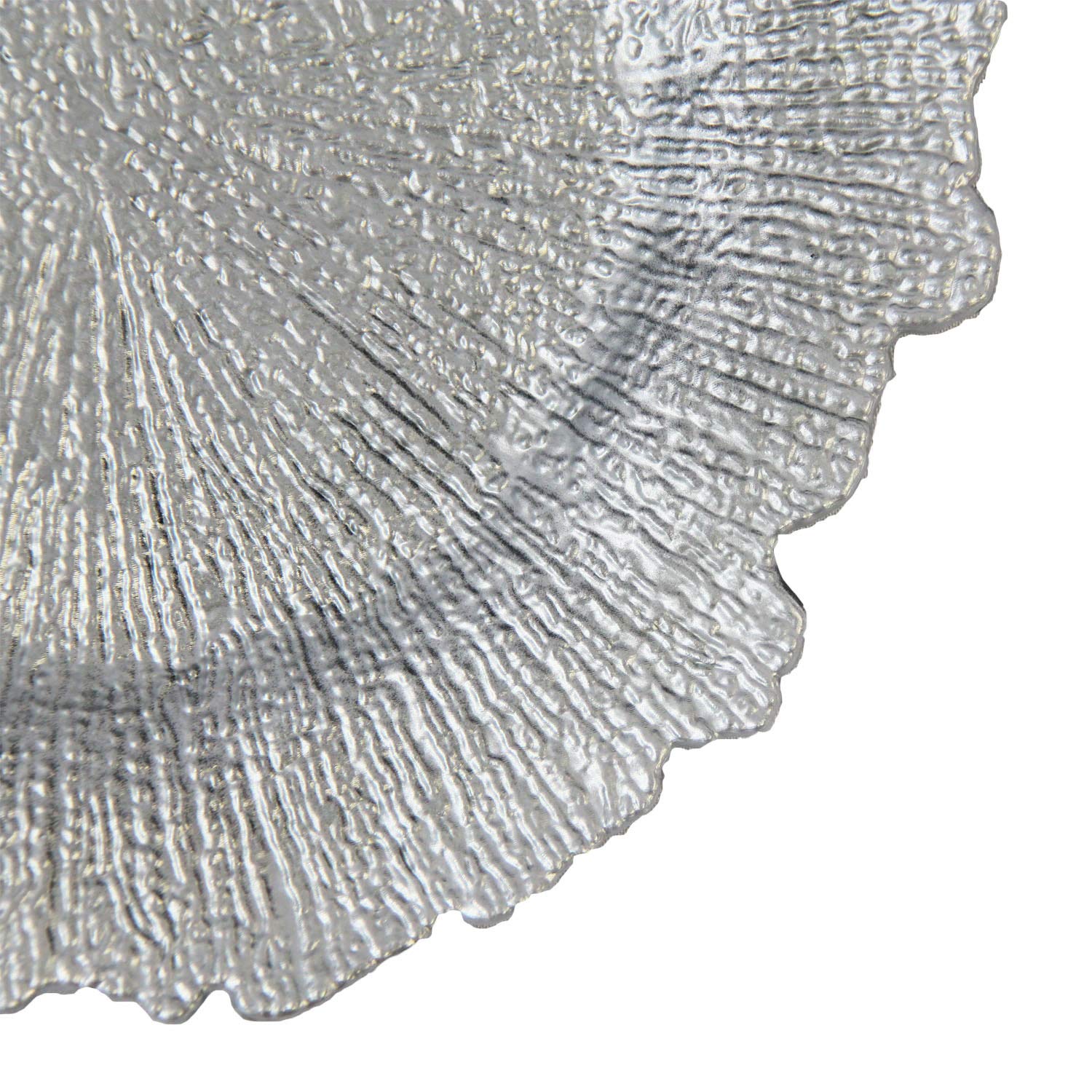 WELMATCH 12-Piece Silver Plastic Reef Charger Plates - 13 Inch Round Floral Sponge Charger Plates for Wedding, Party & Table Decorations - Elegant Dinnerware for Special Occasions