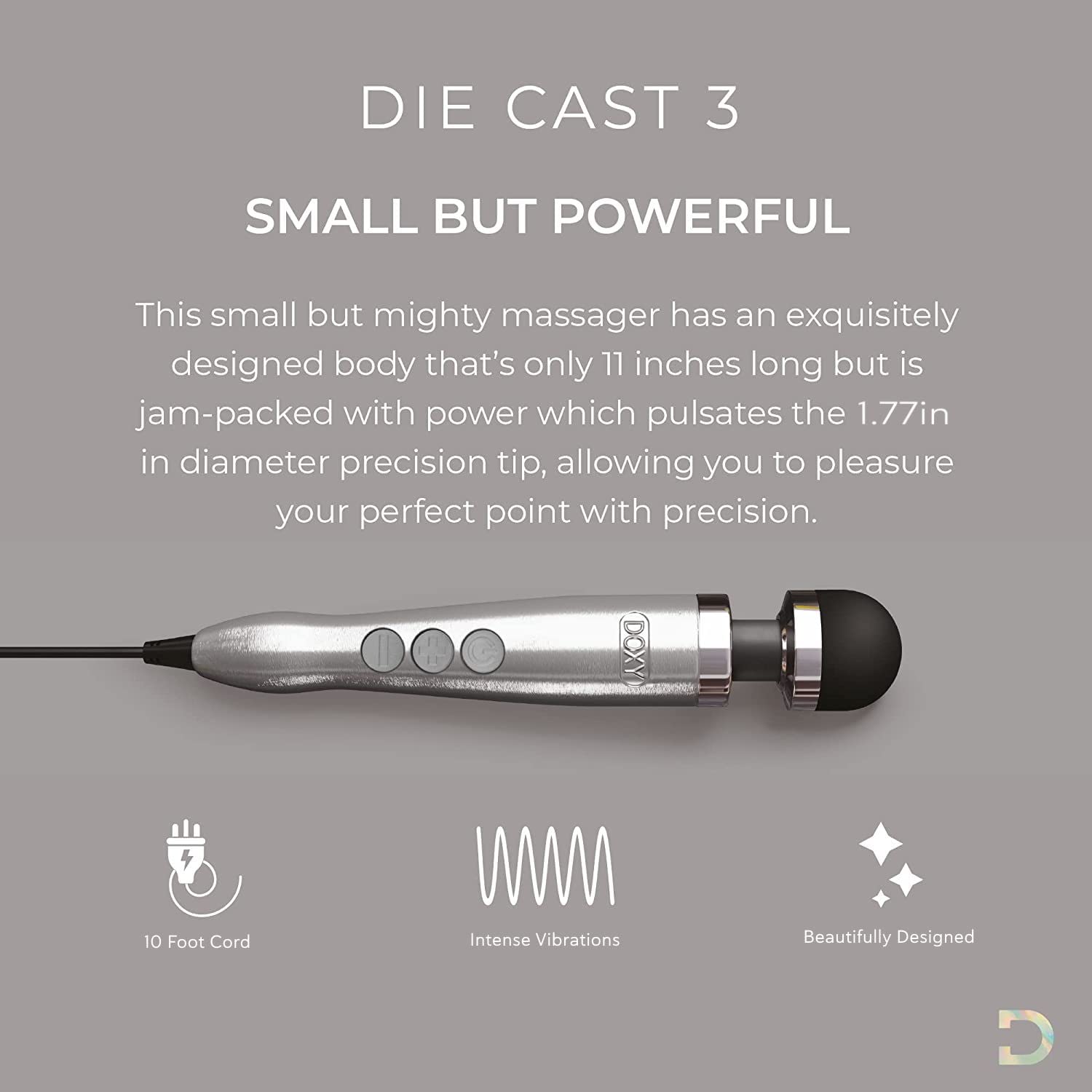 Doxy Die Cast 3 Wand Massager - Silver Silicone Head & Metallic Finish Adult Massager for Relaxation, Compact Neck Massager & Versatile Massage Gun - Lightweight with Removable Head - Perfect for Muscle Relief, Couples Massage & Home Spa Therapy