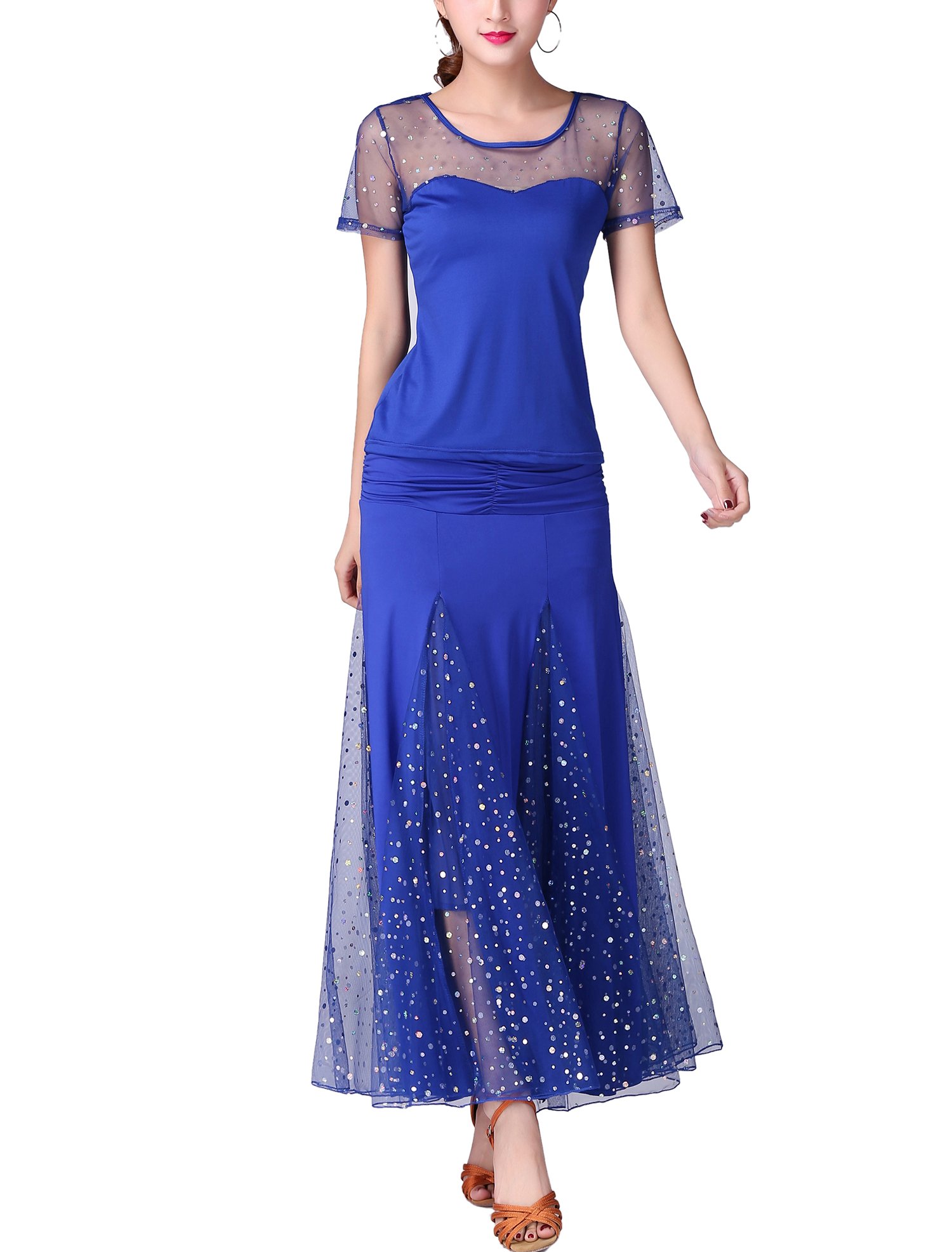 Whitewed 2-Piece Modern Ballroom Dance Dress Set - Professional Standard Dancewear for Women - Perfect for Competition, Performance & Practice (Elegant Gown & Top)