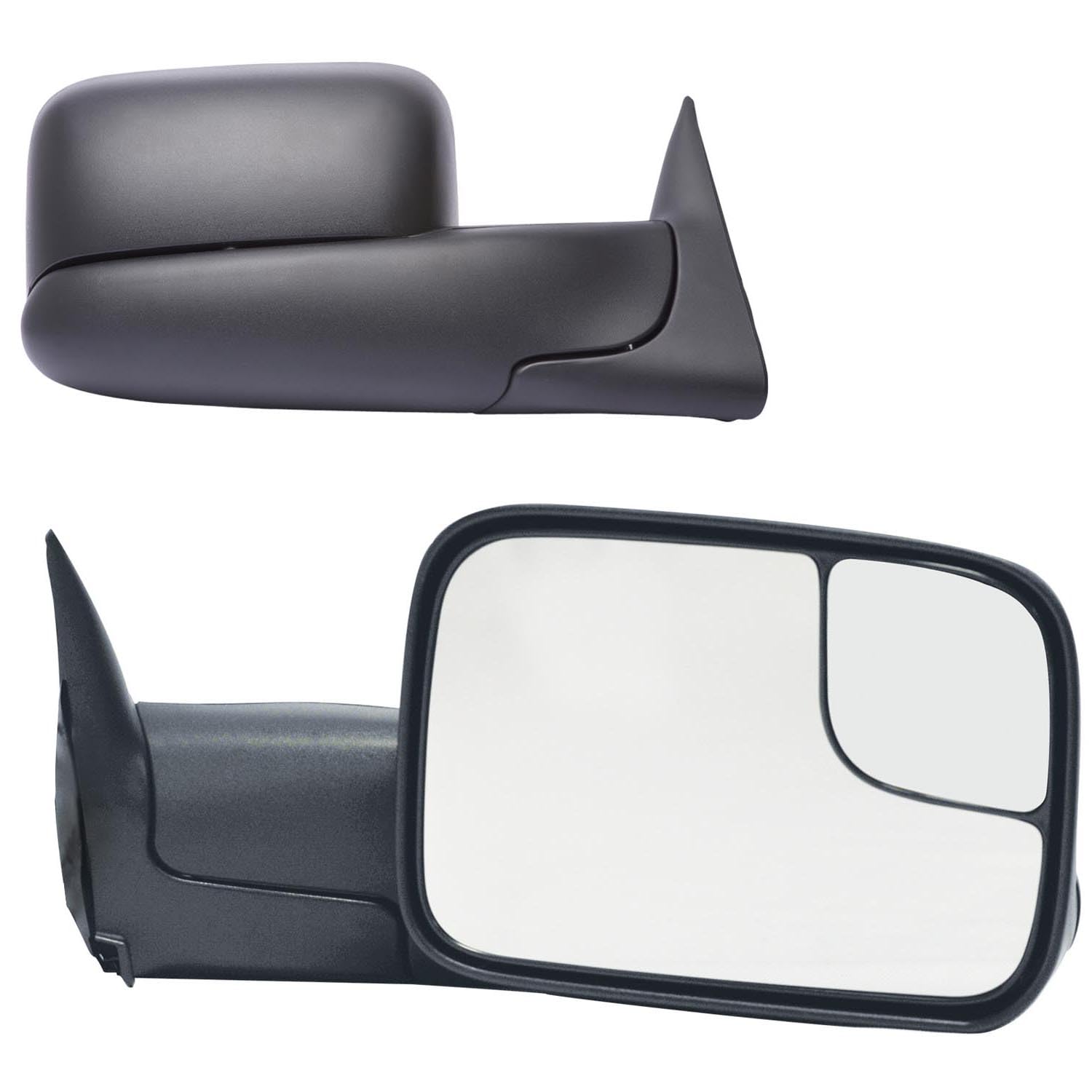 Fit System Textured Black Towing Mirror Pair for Dodge Ram 1500/2500/3500 Pickup Trucks - Power Spot Mirror, Flip-Out Head, Manual Foldaway Design - Perfect for Towing, Hauling & Off-Road Adventures