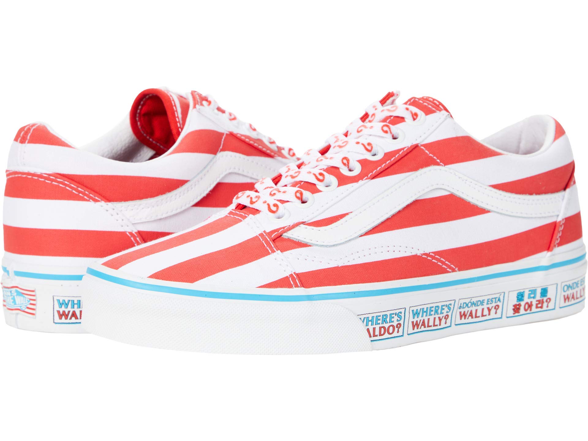 Vans Men's Old Skool Skate Shoes - Classic Black & White Striped Sneakers (Where's Waldo? Design) - Size 5 - Perfect for Streetwear, Skateboarding & Casual Outfits