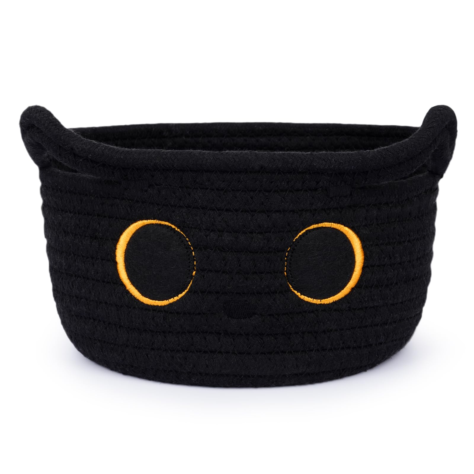 Black Cat Cotton Rope Storage Basket - 8.5×4.5 Inch Woven Nursery Organizer for Baby Blankets, Toys & Gifts | Perfect for Pet Lovers, Nursery Decor & Home Organization