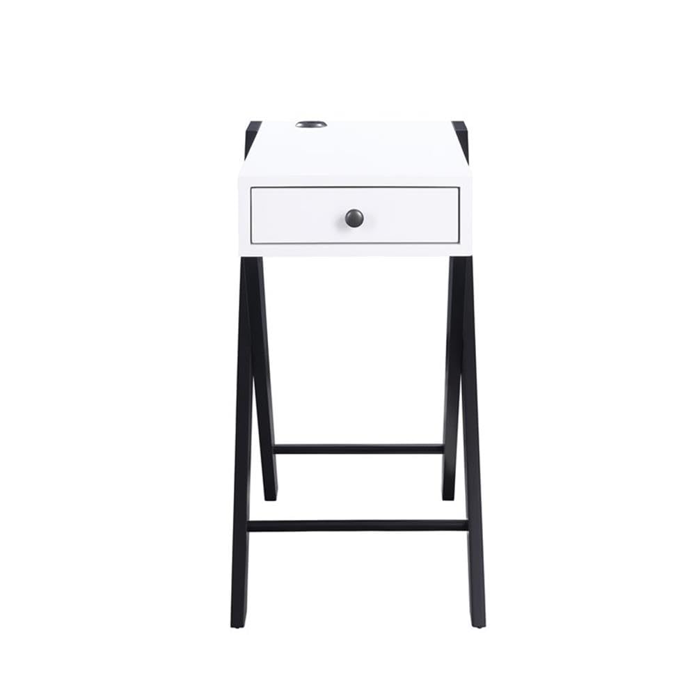 BOWERY HILL Modern Nightstand with USB Charging Port - White & Black End Table for Bedroom, Living Room & Office Use