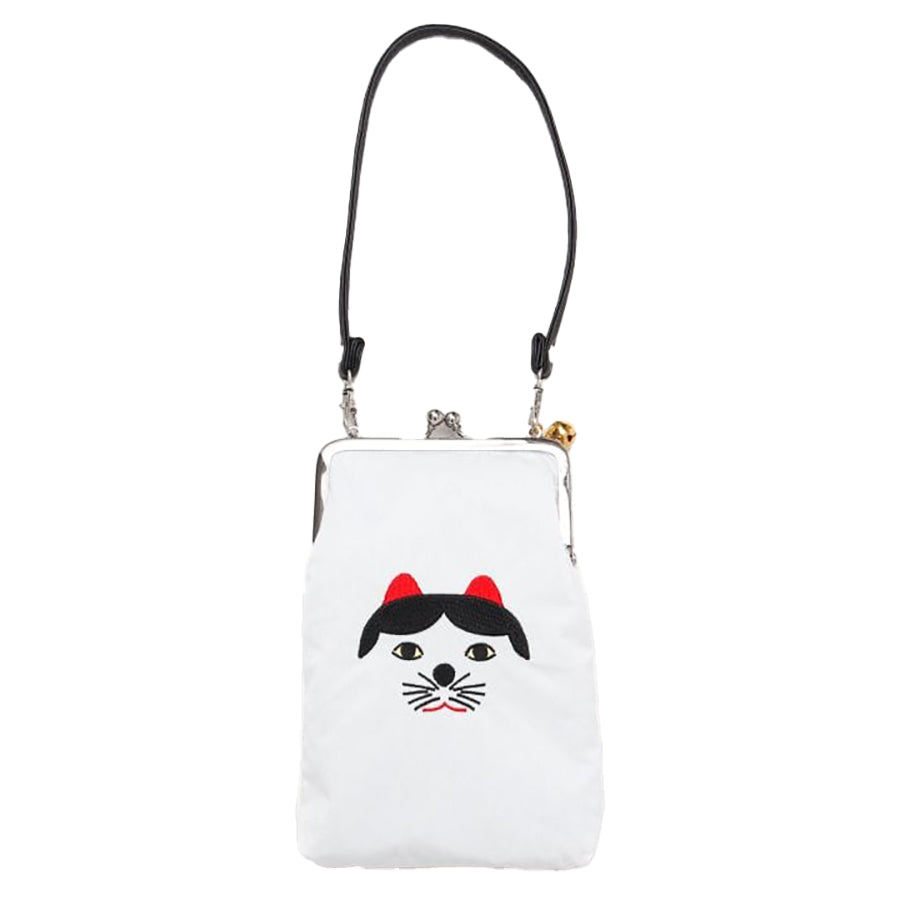 AMINA Lucky Cat White Phone Pouch (72g) - Cute Japanese Maneki Neko Design for iPhone & Android - Perfect Gift for Travel, Work & Daily Use