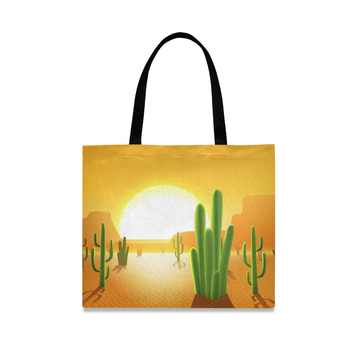 Stylish Canvas Tote Bag for Women - Cactus Desert Sunset Print Reusable Grocery Shopping Bag with Large Capacity - Perfect for Work, Beach Trips & Everyday Use