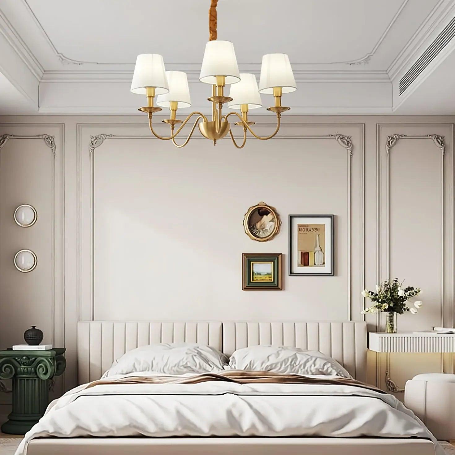 Vintage Gold Chandelier with Multi-Light White Shades - Elegant Ceiling Lighting for Dining Room, Bedroom, or Living Room