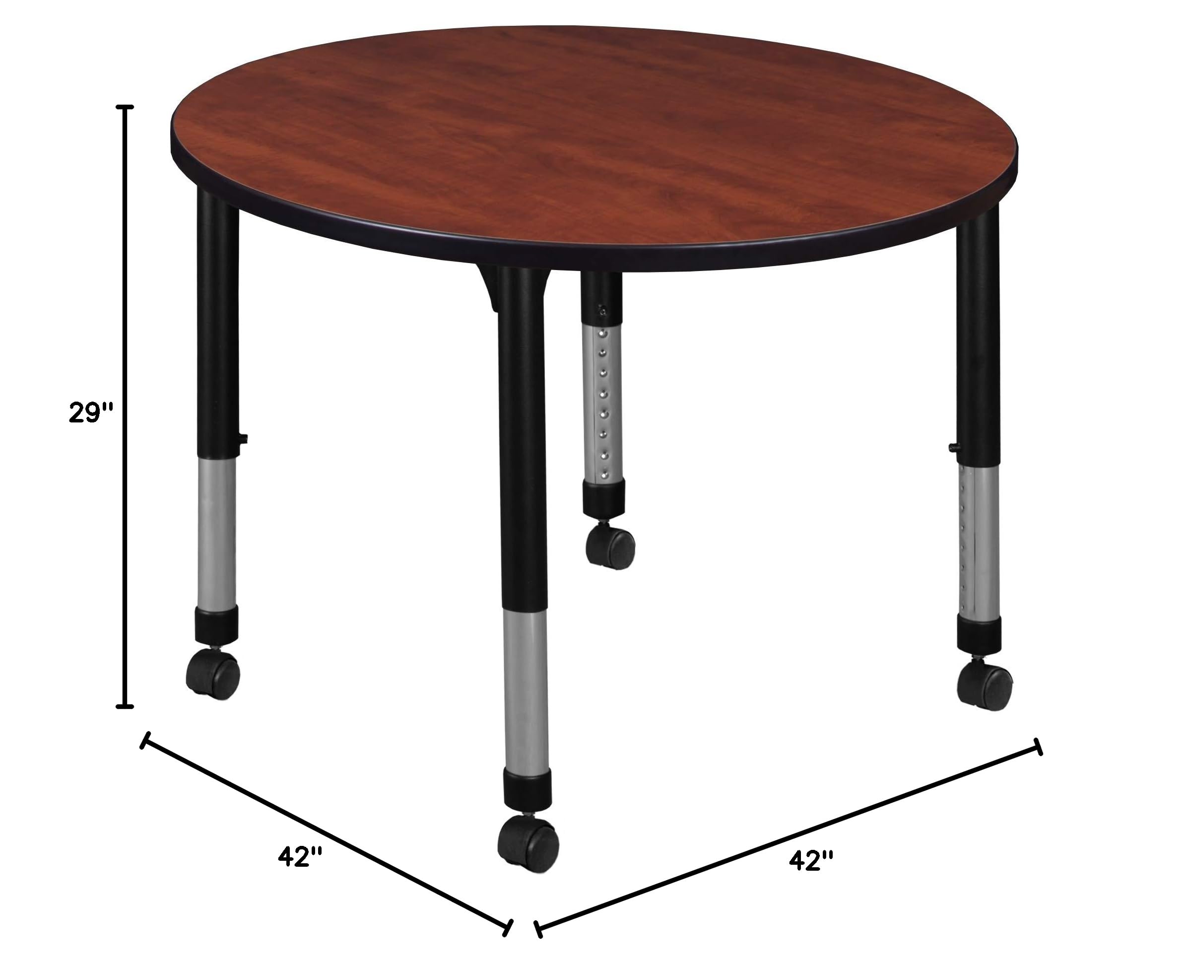 Regency Kee Height Adjustable Mobile Round Classroom Table - 42 Inch Cherry Wood Adjustable School Desk for Teachers & Students - Perfect for Classrooms, Libraries & Study Areas