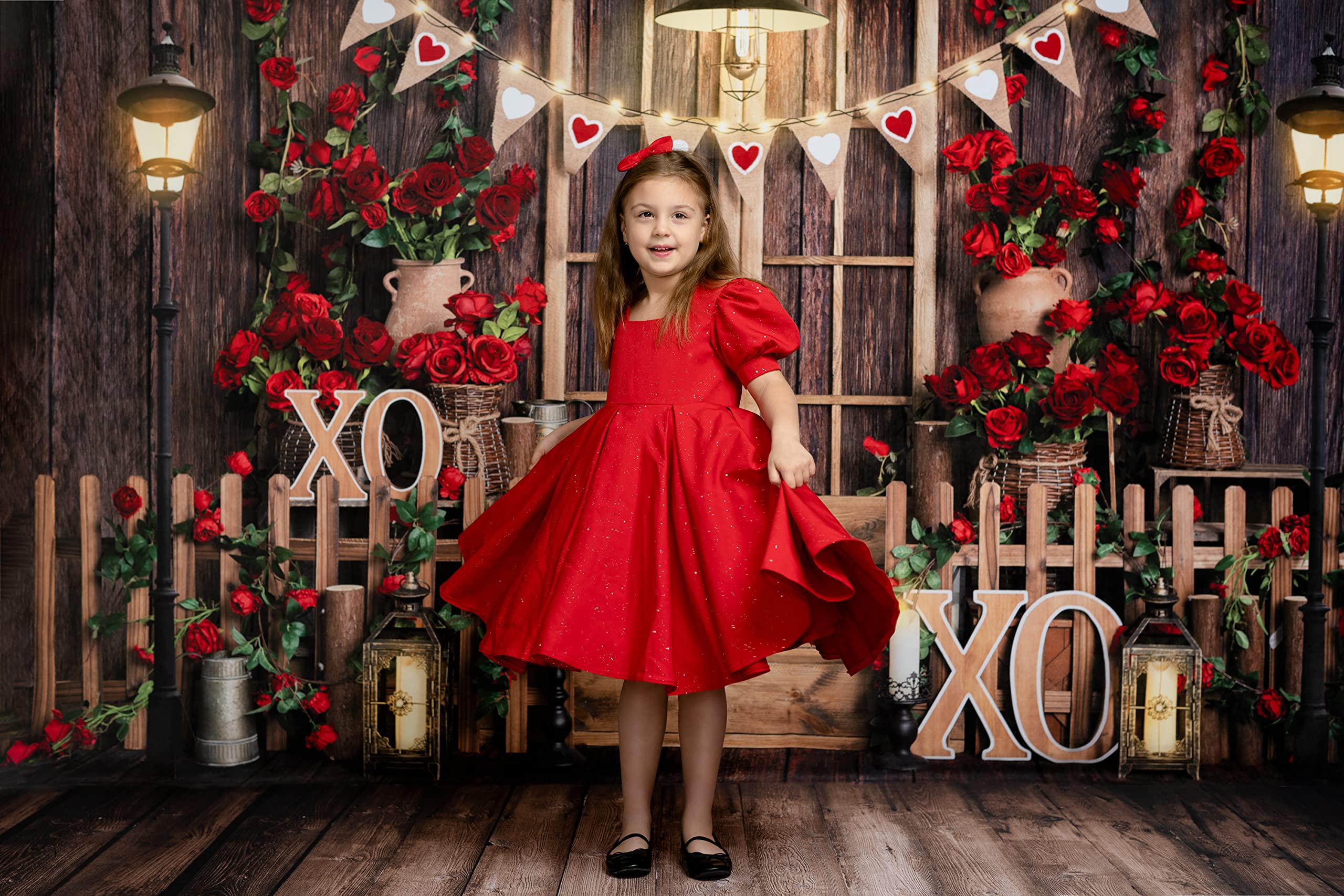 10x10ft Valentine's Day Photography Backdrop - Red Rose & Wood Wall Fabric Background for Wedding, Home Party Decor, Romantic Photo Shoot | Perfect for Wedding Receptions, Anniversary Celebrations, and Valentine's Day Photo Booths