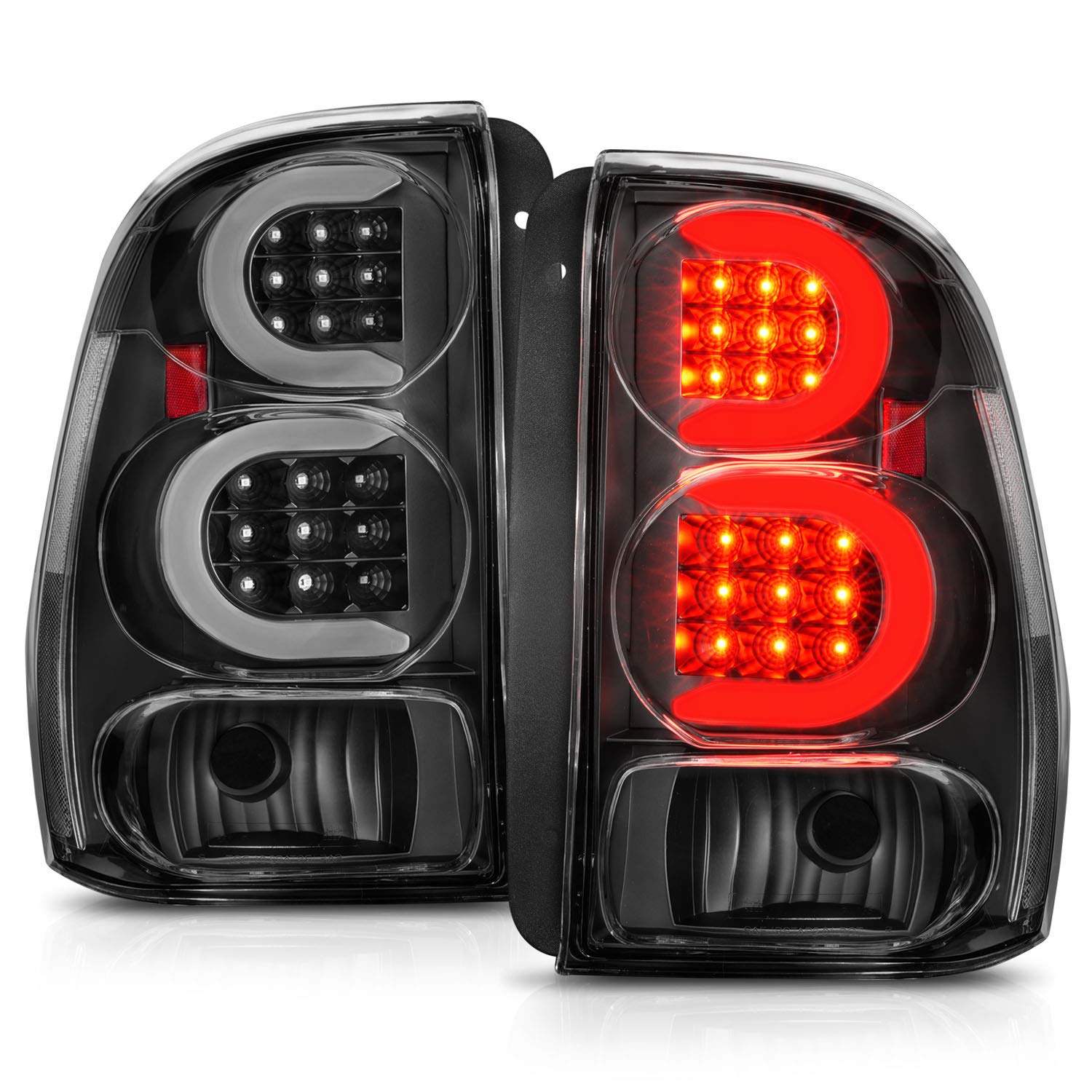 AmeriLite Clear Black C-Type LED Tube Tail Lights Brake Lamps Pair for 2002-2009 Chevy Trailblazer/EXT - Driver & Passenger Side | Enhanced Visibility & Style for Night Driving & Off-Road Adventures