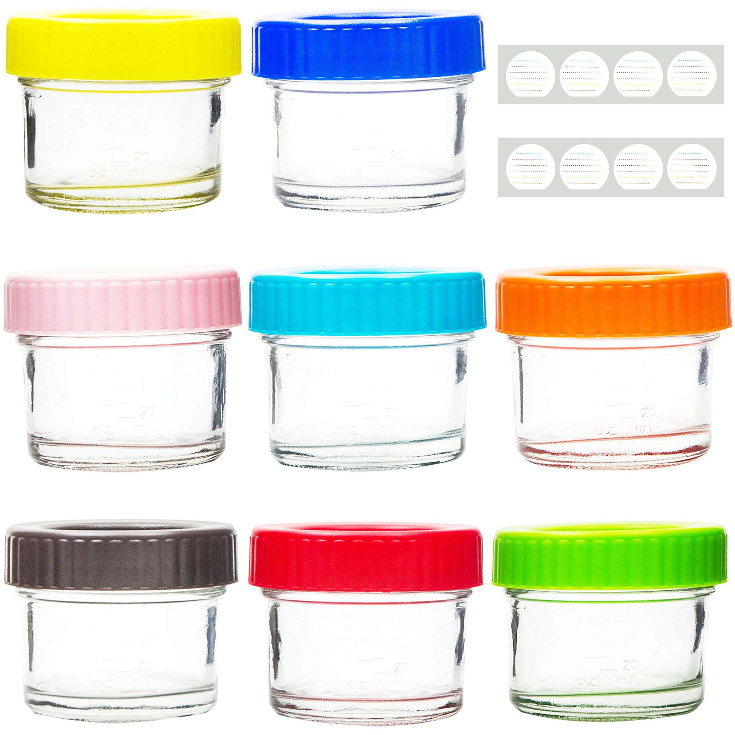 Youngever 4oz Glass Baby Food Storage Containers with Airtight Lids - 8 Pack Stackable Baby Food Jars in Assorted Colors - Perfect for Homemade Puree, Breast Milk & Meal Prep Storage