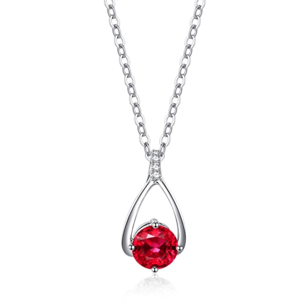 14K Solid White Gold Diamond Pendant with Sterling Silver Chain - Genuine or Created Gemstone Wishbone Birthstone Necklace for Women, Mom, Wife | Perfect Anniversary, Birthday Gift for Her | Elegant Jewelry for Special Occasions, Date Nights & Everyday Wear