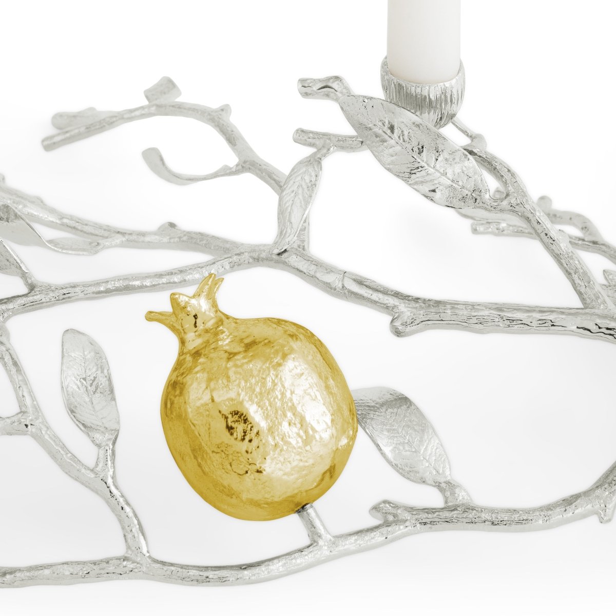 Elegant Pomegranate Silver & Gold Low Candle Holders - Set of 2 for Wedding Centerpieces, Romantic Dinner Decor, and Holiday Table Settings