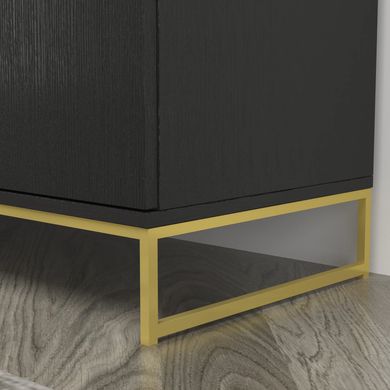 Modern Sideboard Buffet Cabinet with 3 Drawers & 2 Doors - Wood Storage Console with Metal Legs for Living Room, Dining Room & Entryway - Black (47.2