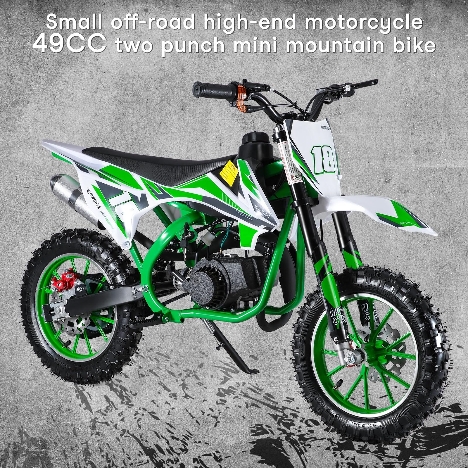 50cc 2-Stroke Kids Dirt Bike - Gas Powered Mini Motorcycle for Off-Road & Motocross - Front & Rear Disc Brakes - Green - Perfect for Backyard Riding, Trail Adventures & Youth Racing Practice