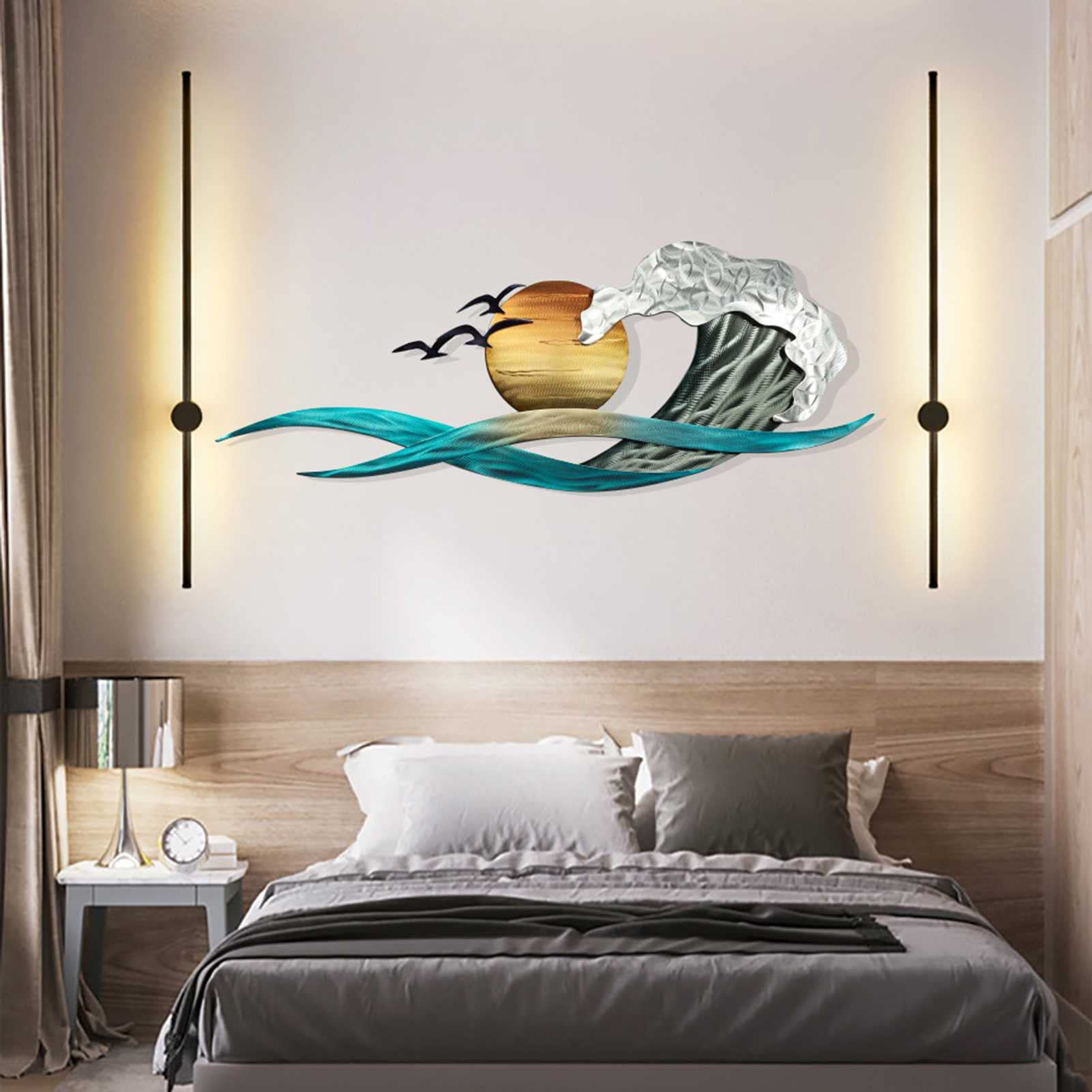 Gigesute Sunshine Ocean Wave Metal Wall Art - Coastal Decor for Indoor & Outdoor - Perfect for Living Room, Bedroom, Patio - Beach House & Coastal Theme Decorations