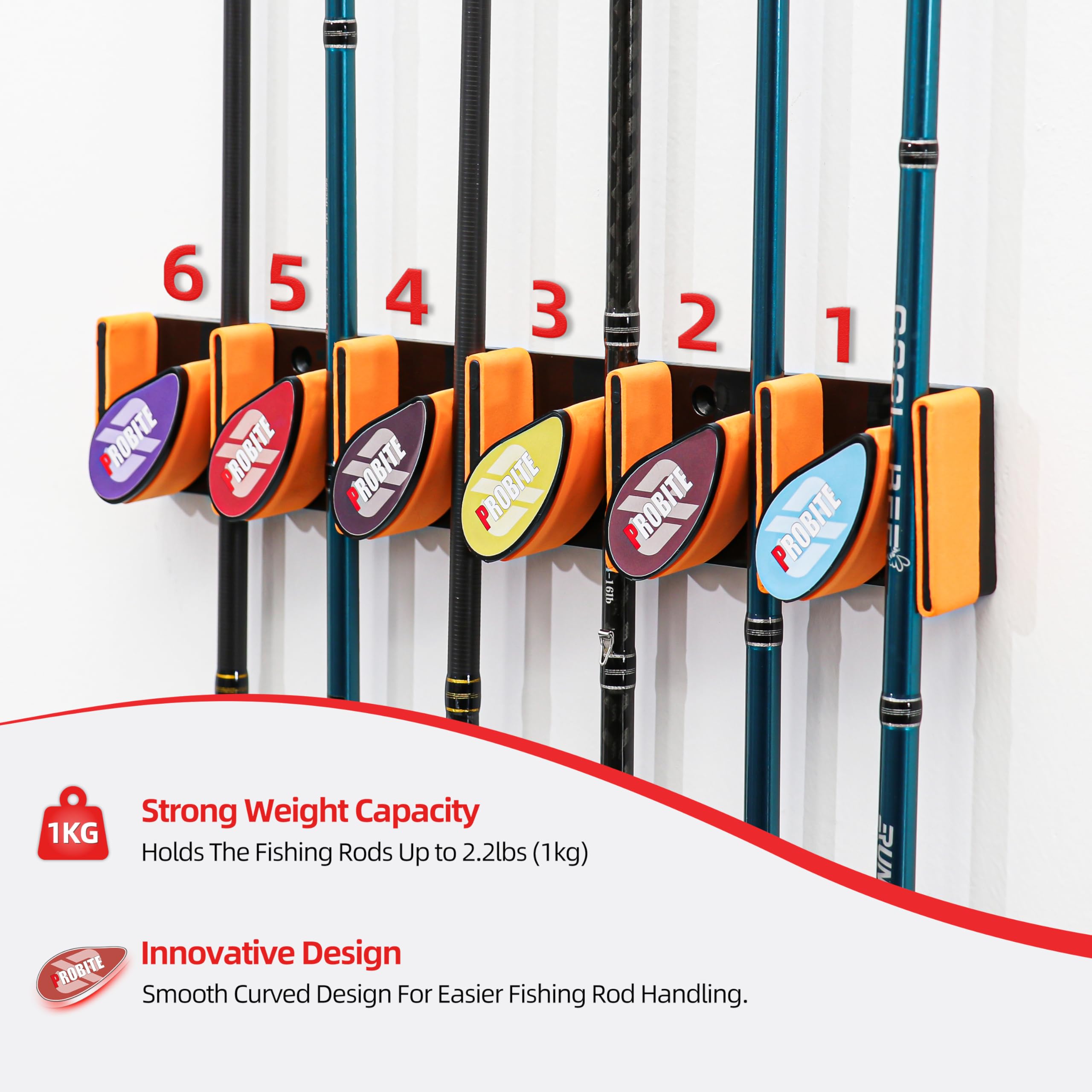 Wall Mounted Fishing Rod Holder for Garage - Horizontal & Vertical Fishing Rod Rack with Soft EVA Protective Pad - Holds 6 Rods or Combos - Universal Fit for Most Fishing Poles - Perfect for Garage, Boat, RV & Outdoor Storage