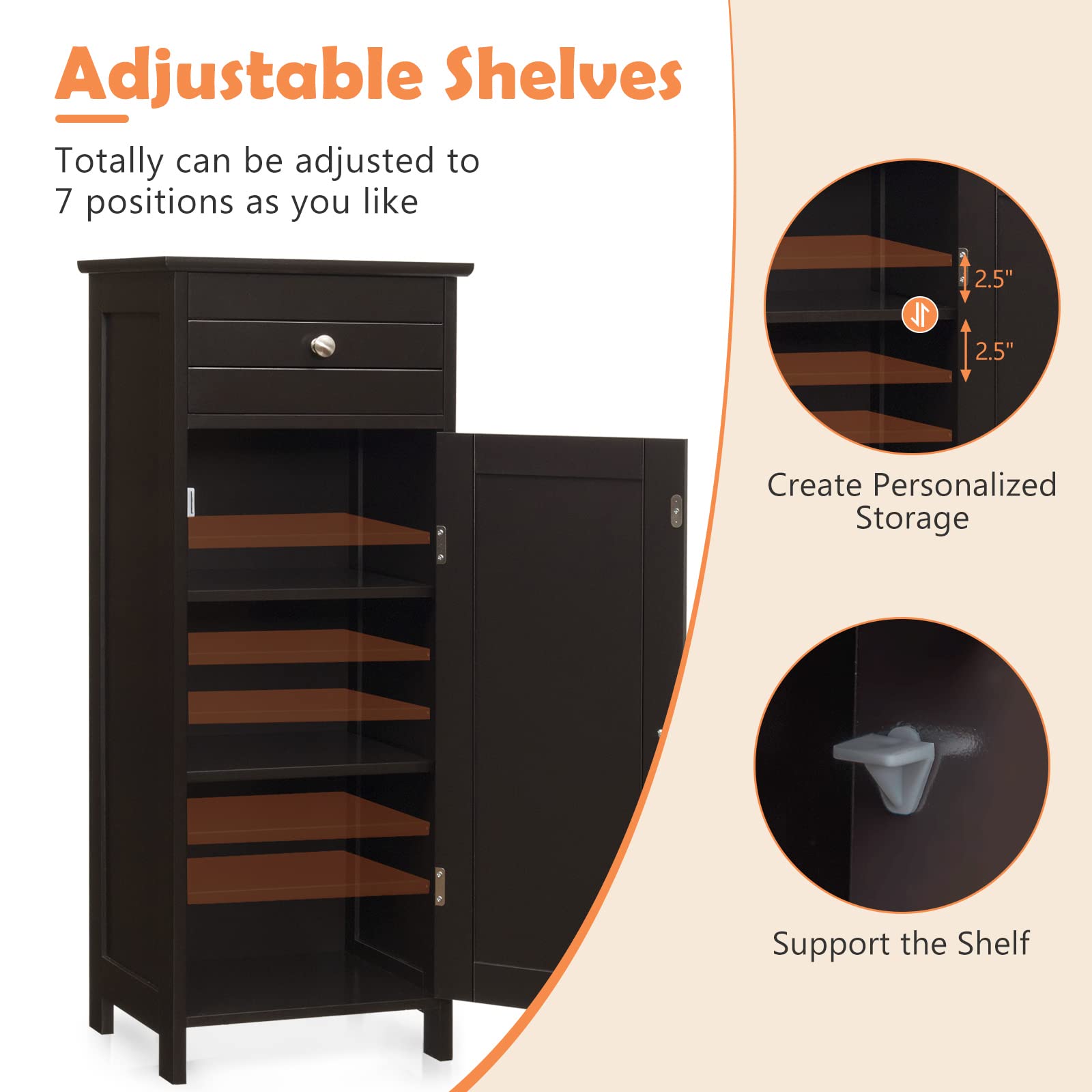 Hysache Bathroom Floor Storage Cabinet - Multifunctional Freestanding Organizer with 3 Shelves for Towels, Toiletries & Cleaning Supplies | Perfect for Small Bathrooms, Laundry Rooms & Closets (Model HW66372)