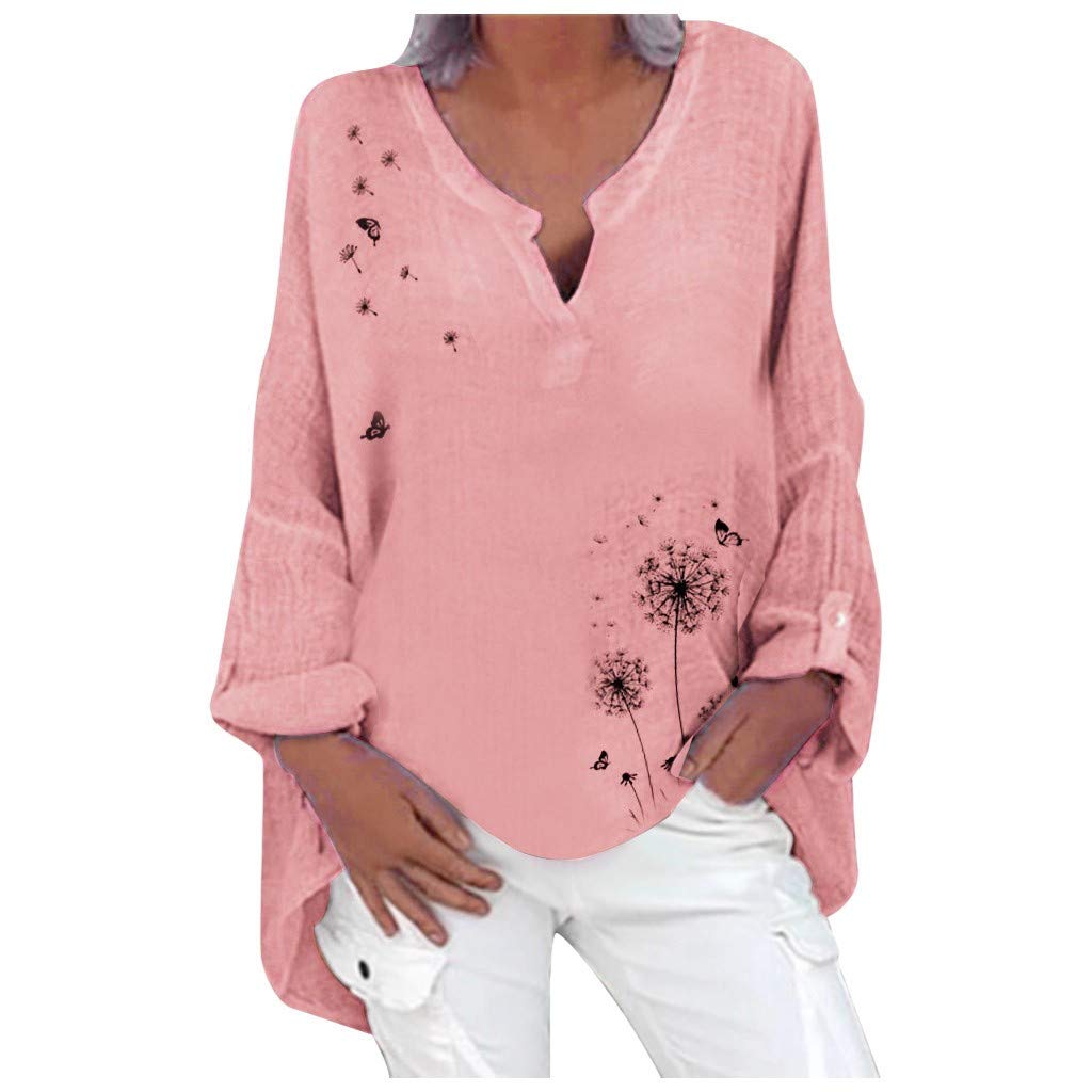 Plus Size Women's Tops - Summer Casual Cute Printed Tunic Loose T-Shirt V Neck Linen Blouse Boho Style Shirts for Women | Perfect for Beach, Vacation & Everyday Wear