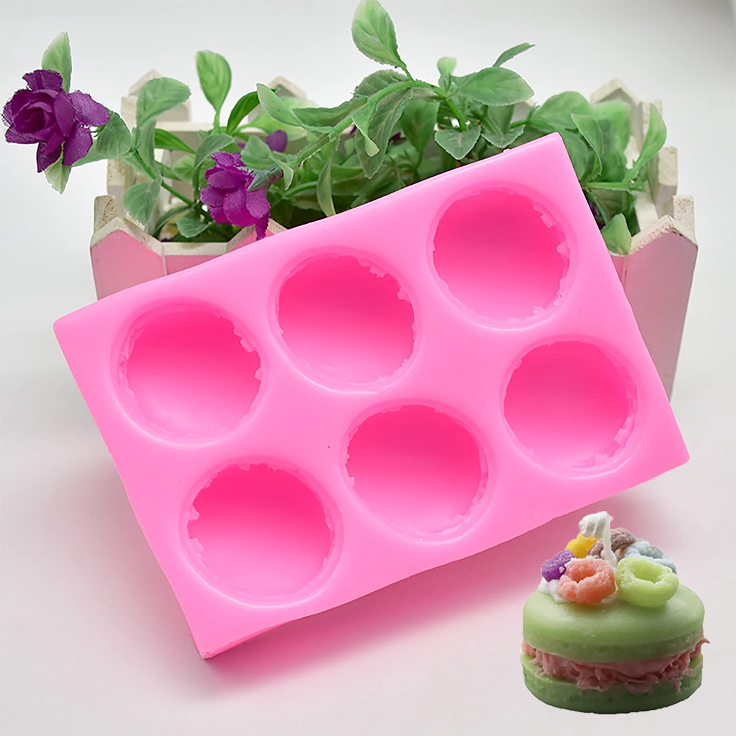 6-Cavity 3D Macaron Silicone Mold for Baking - DIY Fondant, Chocolate, Candy, Soap, Bath Bomb & Cupcake Decorations - Perfect for Desserts, Party Treats & Cake Toppers