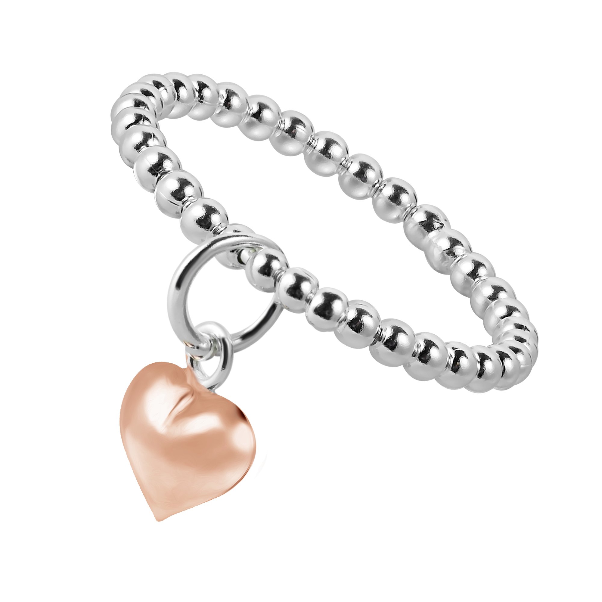 AeraVida Rose Gold Over Silver Dangle Heart Eternity Beaded Sterling Silver Ring for Women | Wedding, Engagement, Anniversary Gift | Size 7-9 | Perfect for Date Nights, Bridal Showers & Romantic Occasions