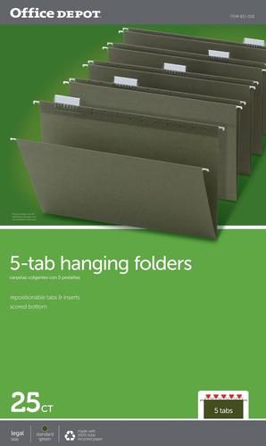 25-Pack Office Depot Hanging File Folders, Legal Size 14.75x9.25 Inches, Adjustable Tabs - Perfect for Office Organization, Document Storage & Filing Cabinets