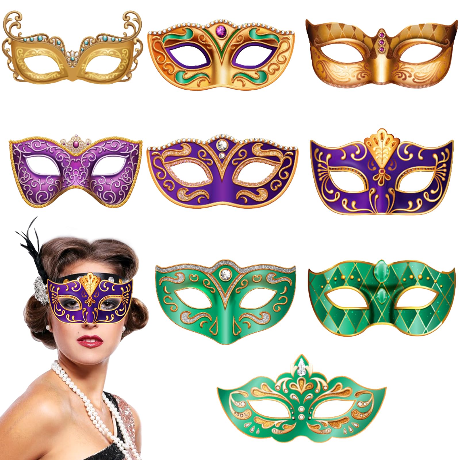 Colorful Mardi Gras Carnival Face Masks for Women & Girls - Feather Paper Masquerade Party Masks - Costume Dress Up Accessories for Halloween, Cosplay, and Festive Celebrations