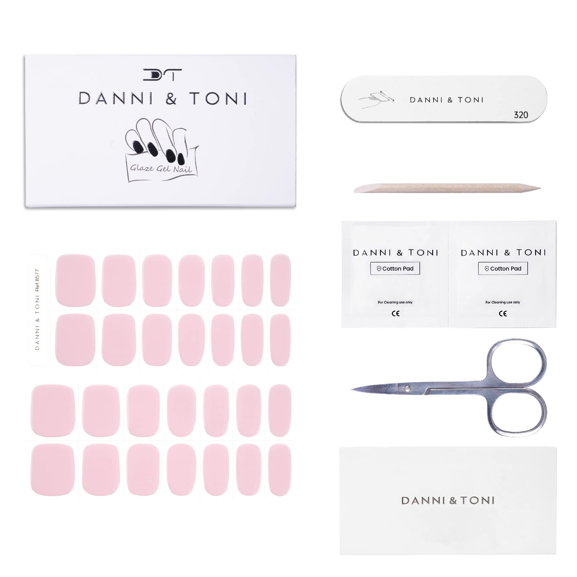 DANNI & TONI Semi Cured Gel Nail Strips - Sweet Pink Solid Color Nail Wraps Kit with 28 Stickers | DIY Salon-Quality Manicure at Home | Perfect for Parties, Weddings & Everyday Wear