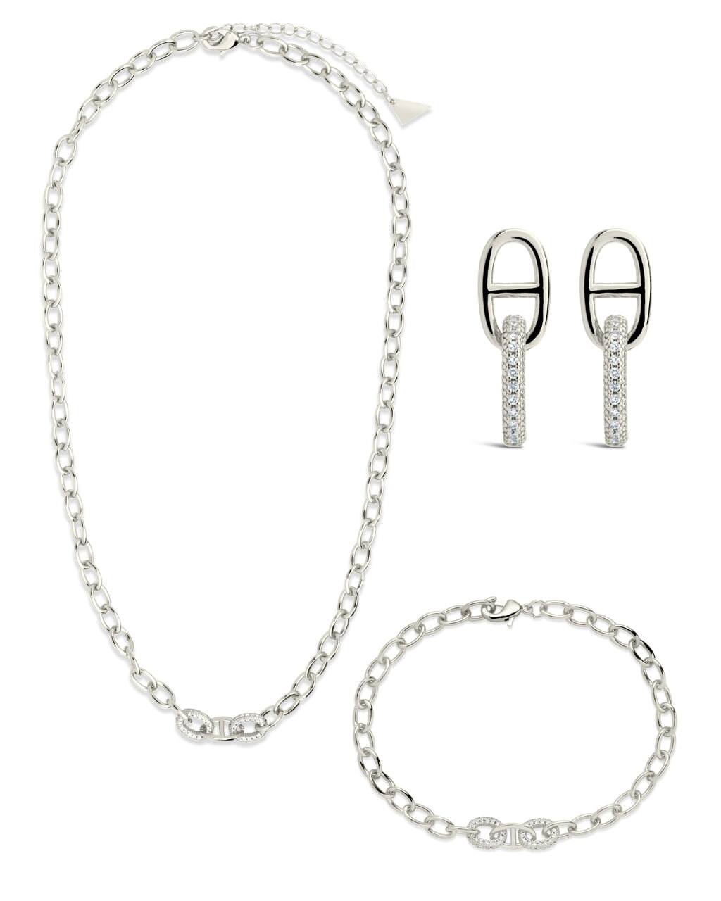 Reina CZ Chain Link Matching Set - Sterling Silver Cubic Zirconia Necklace & Bracelet Set for Women | Perfect for Parties, Weddings & Everyday Elegance