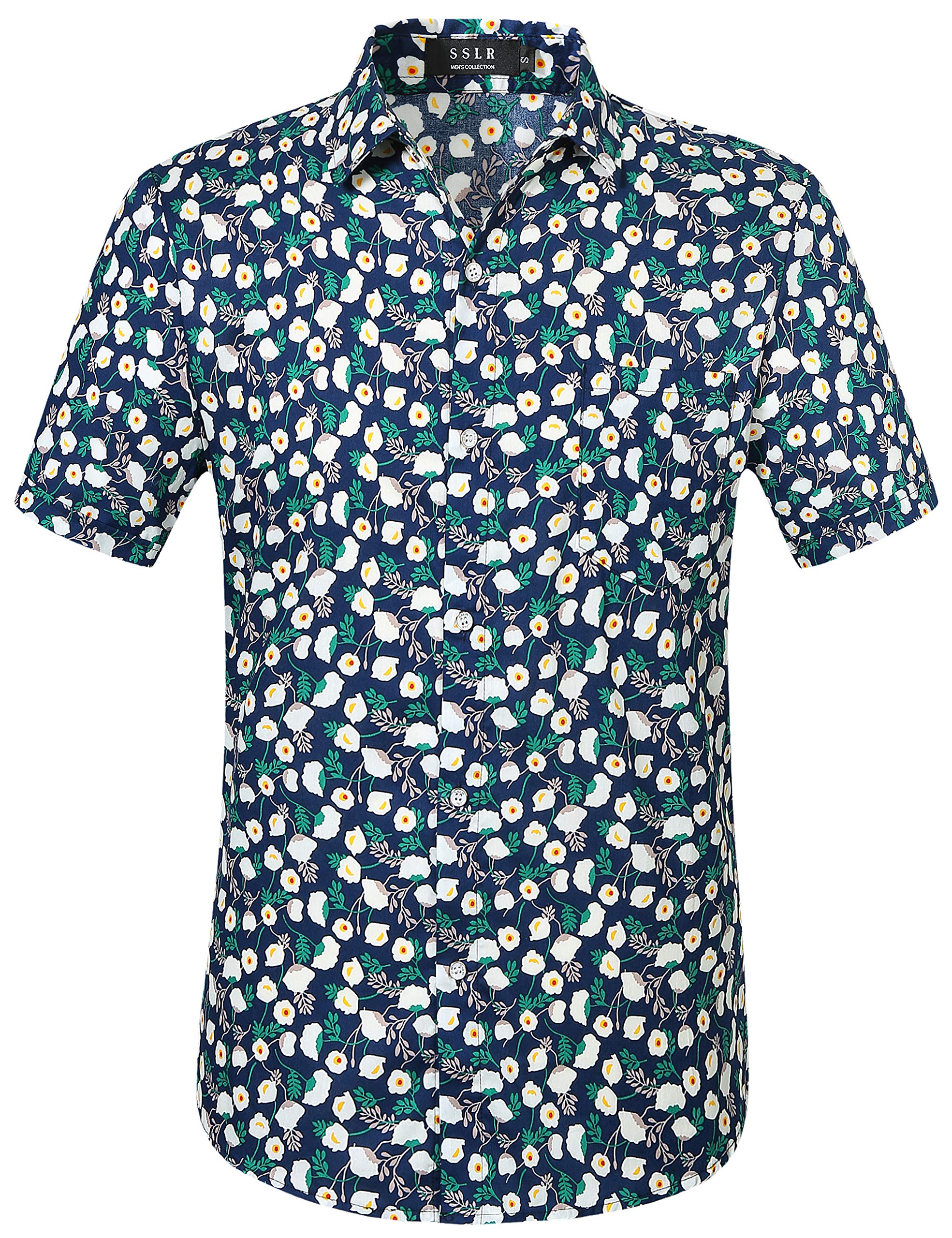 SSLR Men's Casual Short Sleeve Button-Down Hawaiian Shirts - Tropical Print Summer Shirts for Beach, Vacation & Outdoor Activities