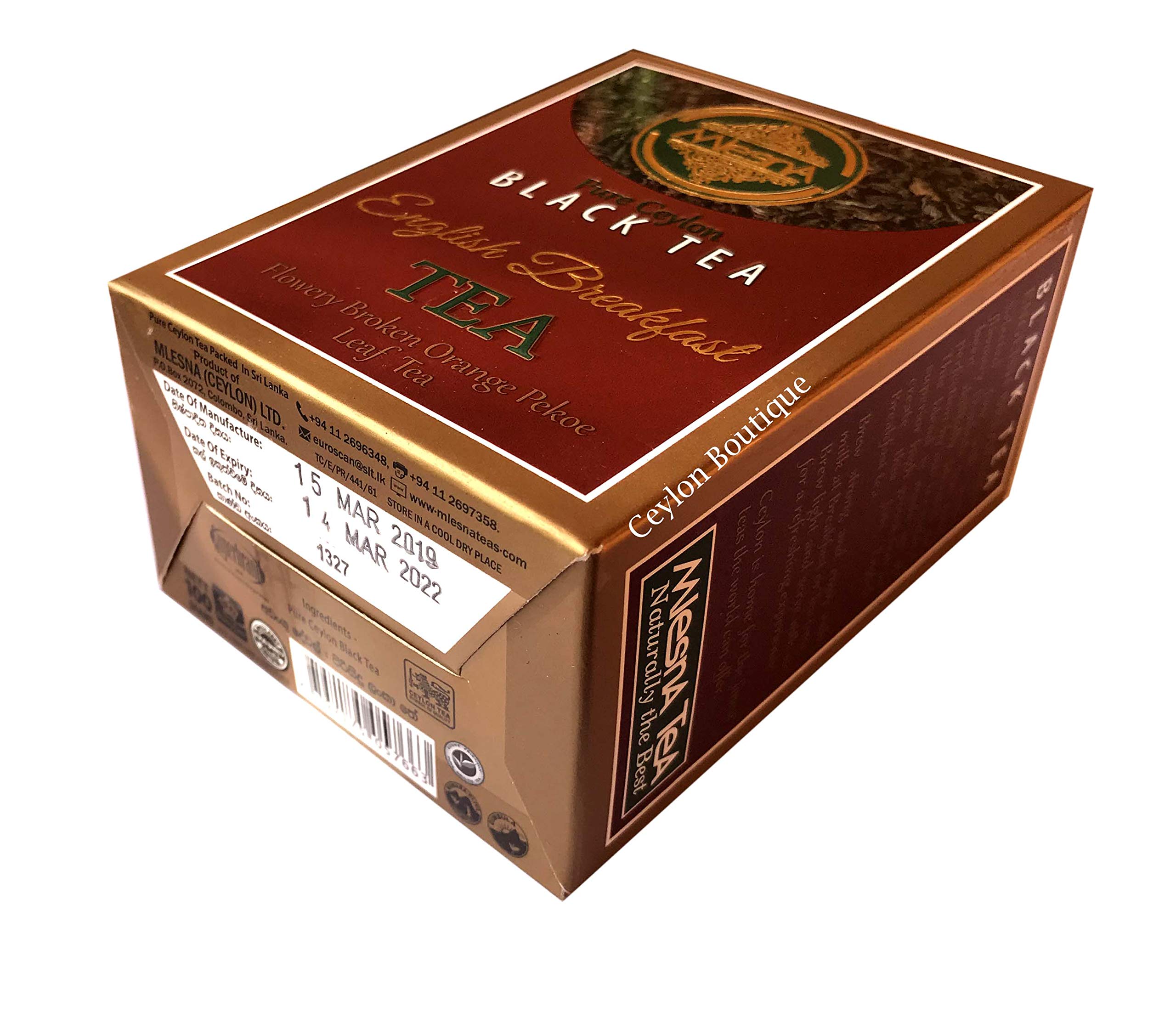 Premium Mlesna Pure Ceylon English Breakfast Tea - 100g (3.5oz) Loose Leaf Black Tea | Flowery Broken Orange Pekoe (FBOP) | Perfect for Morning Boost, Afternoon Relaxation & Tea Parties