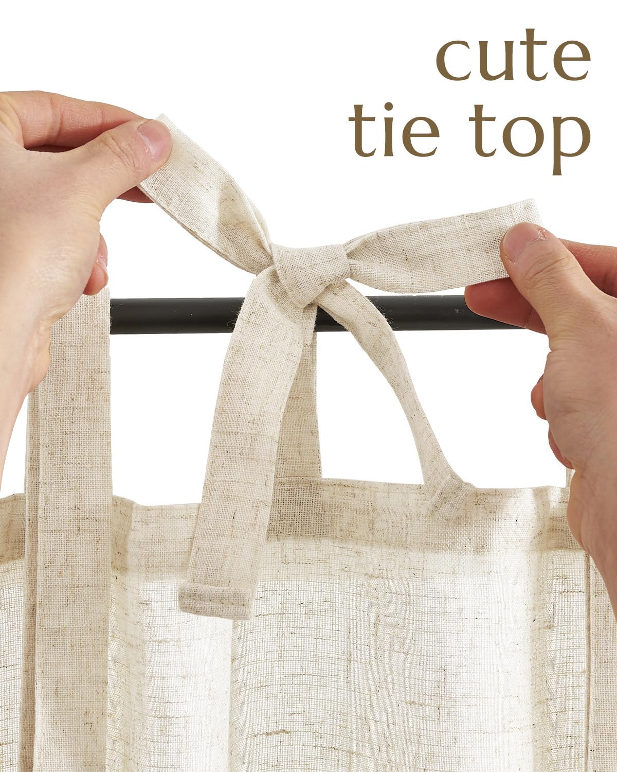Jinchan 24 Inch Linen Tie Top Kitchen Curtains - Farmhouse Rustic Tier Cafe Curtains for Sink, Bedroom, Living Room & Bathroom | Light Filtering Privacy Window Treatment (2 Panels) - Perfect for Half Windows & Small Spaces