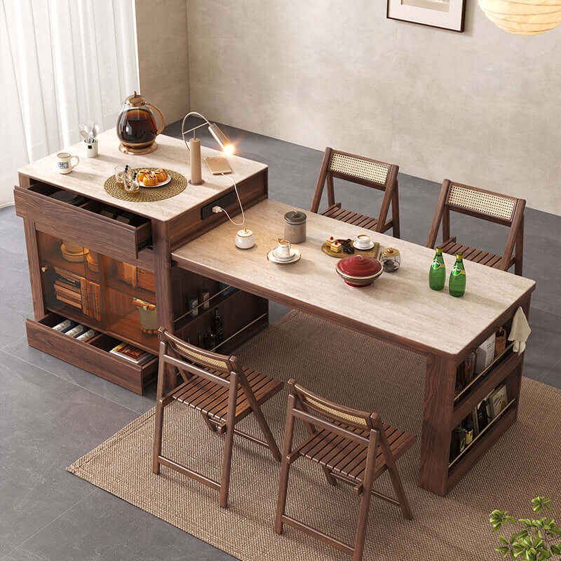 Extendable Kitchen Island Dining Table with Durable Sintered Stone Top - Perfect for Small Space Kitchens & Multi-Purpose Dining Areas