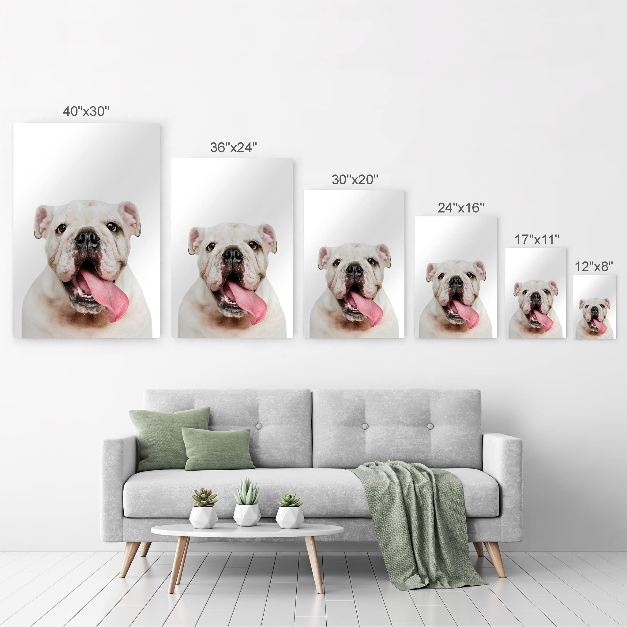 White English Bulldog Portrait Metal Wall Art - Pet Lover Gift for Dog Owners, Mom & Dad - 40x30 Inch Animal Print for Living Room, Bedroom, Nursery Decor - Made in USA | Perfect for Home, Office & Dog-Themed Spaces