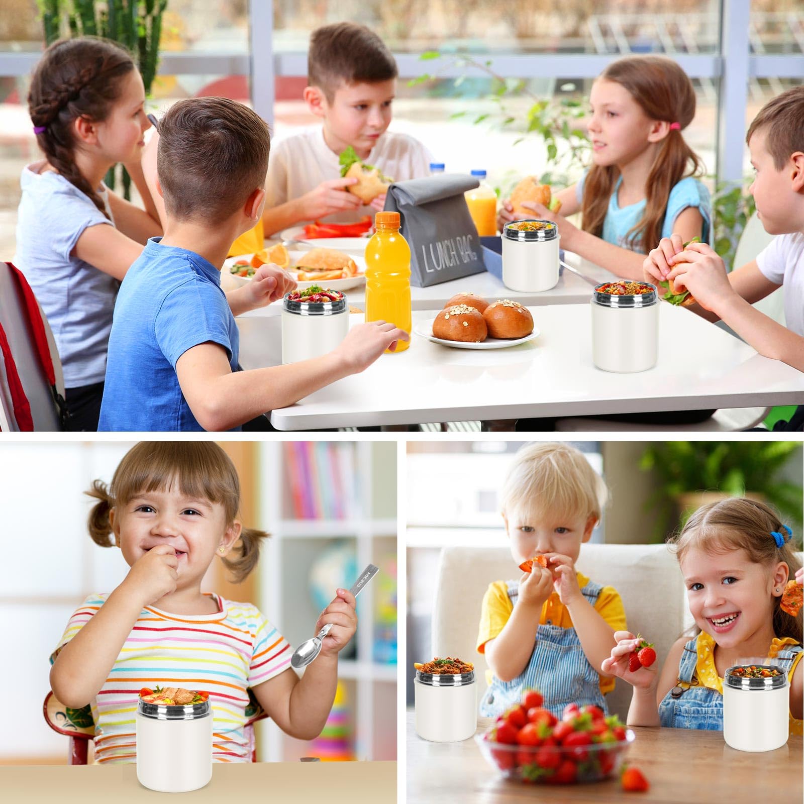 15.8 Oz Insulated Stainless Steel Food Thermos for Kids - Leak Proof Hot Lunch Container with Folding Spoon, Wide Mouth Vacuum Flask - Perfect for School Lunches, Picnics & Outdoor Activities (Purple)