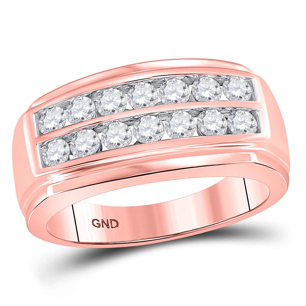 14K Rose Gold Men's Diamond Wedding Band Ring - 1 CTTW Round Double Row Design for Engagement, Anniversary & Special Occasions