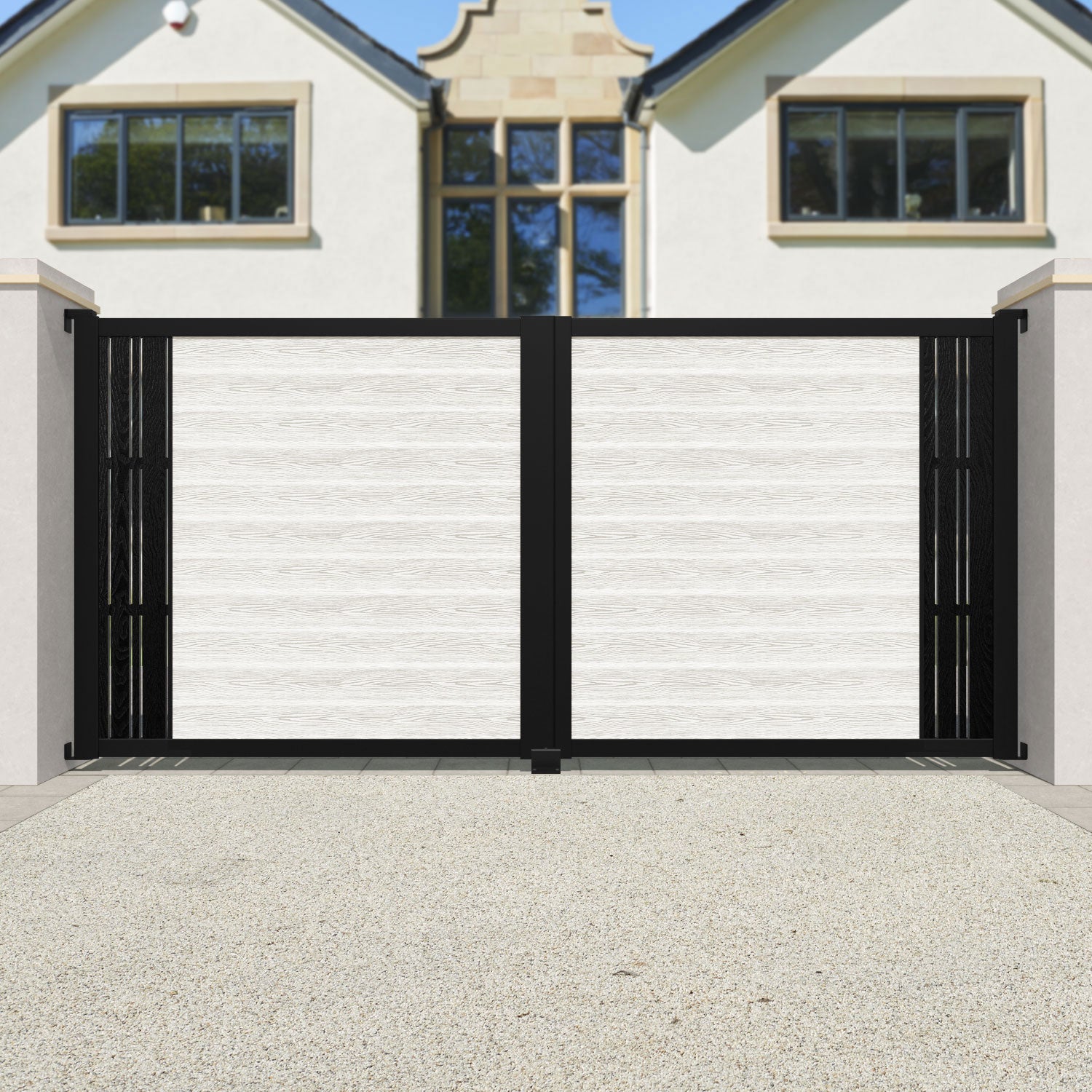 Classic Linea Straight Top Driveway Gate - Light Stone Finish - Durable & Stylish for Home Security and Curb Appeal - Perfect for Residential Driveways, Gardens, and Property Entrances