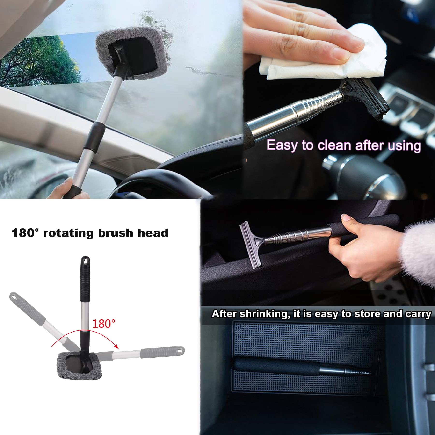 Universal Car Rearview Mirror Wiper - 2 Pack, 98cm Long Handle for Easy Cleaning - Perfect for Car Glass & Water Mist Removal