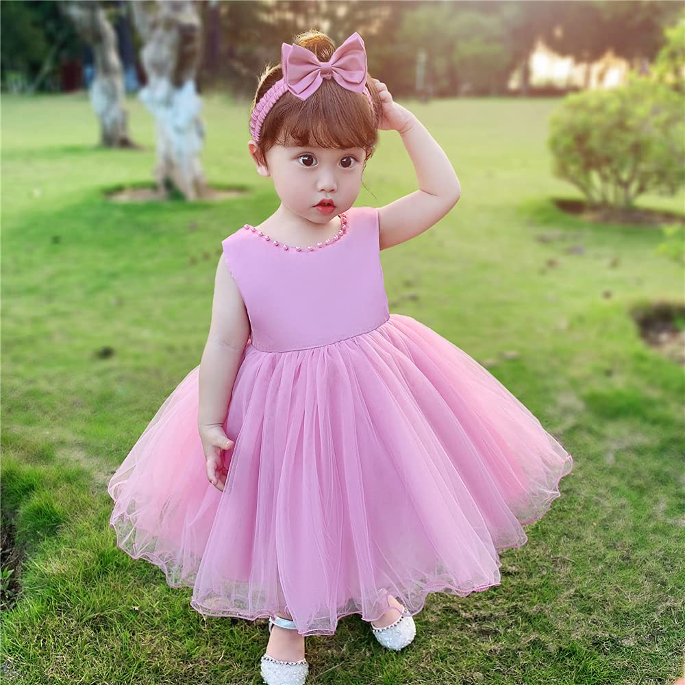 6M-6T Baby Girls Backless Lace Pageant Dress - Toddler Formal Princess Gown with Headwear for Weddings, Baptisms & Special Occasions